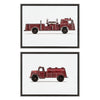 Sylvie Red Vintage Toy Fire Engine and Red Vintage Toy Water Truck Framed Canvas Art Set by Saint and Sailor Studios