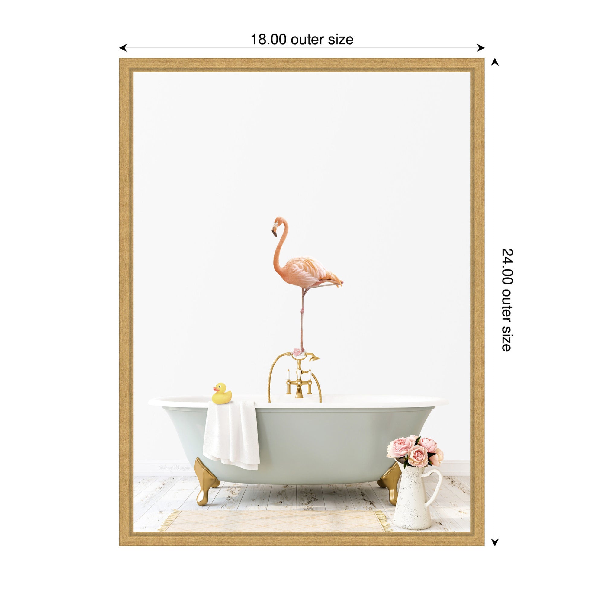 Sylvie Flamingo in Cottage Gray Bathtub Framed Canvas by Amy Peterson