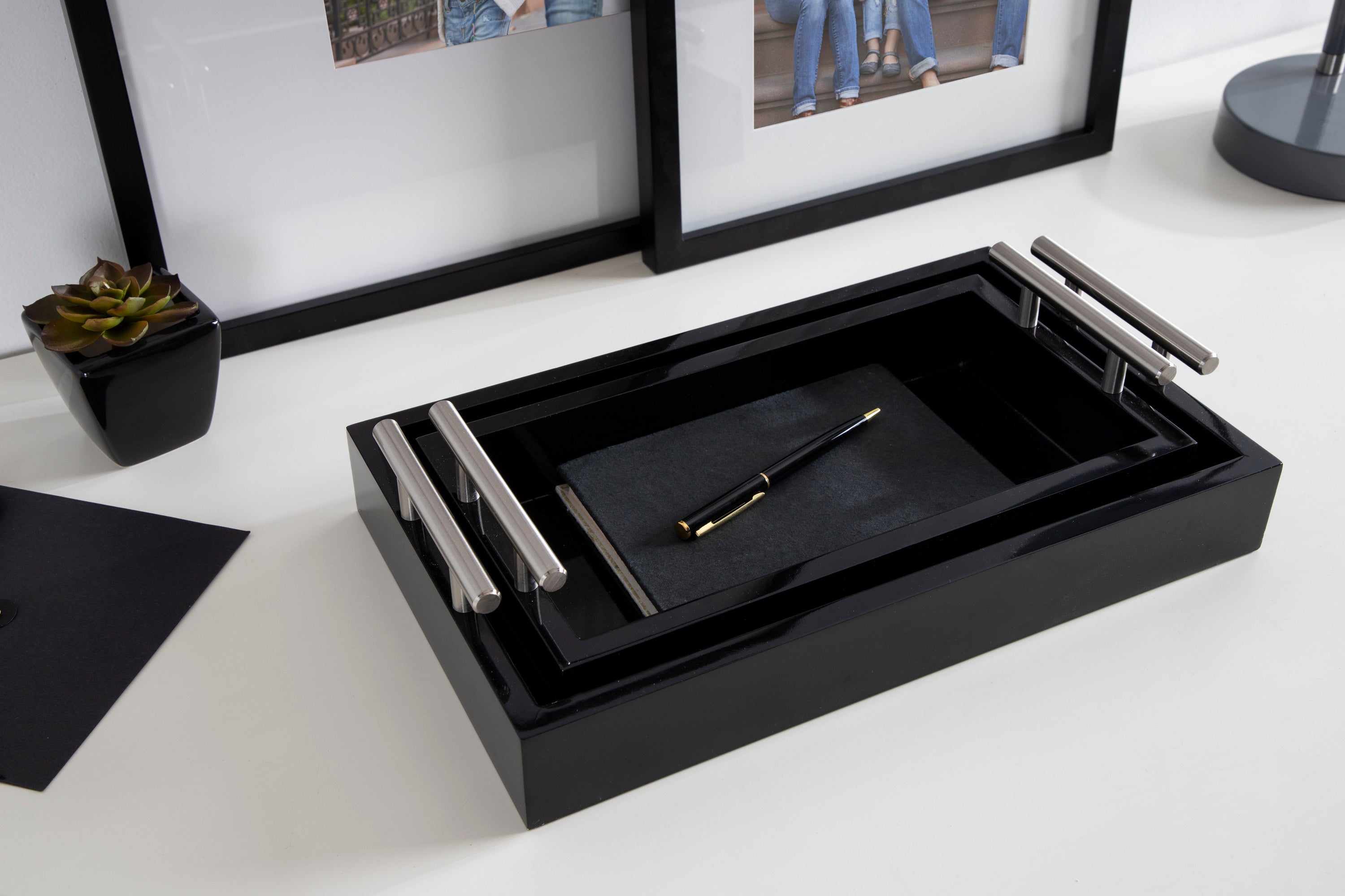 Tray Set Black Silver 2 Piece 6