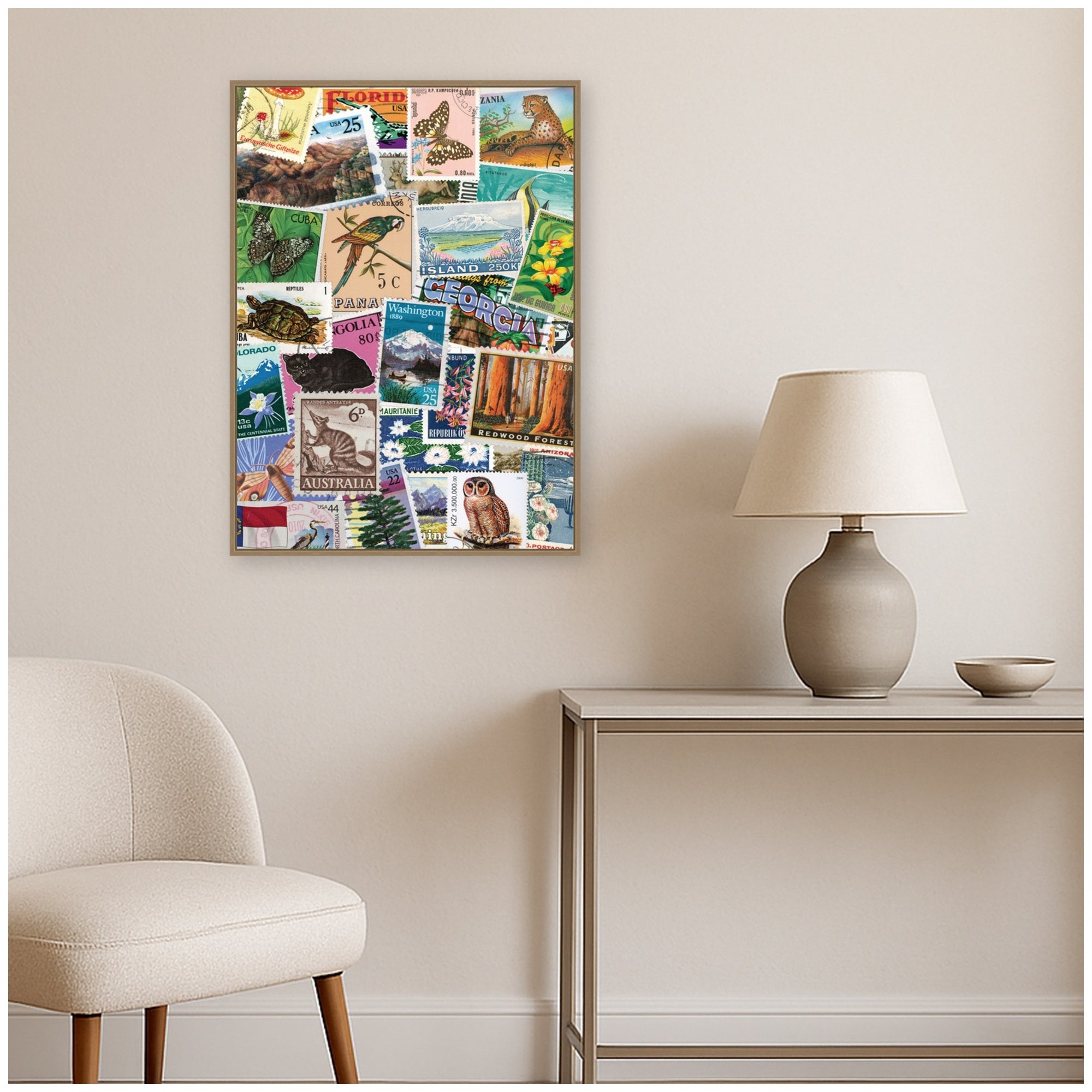 Vintage Stamps by Megan Ryan Framed Canvas Wall Art Print