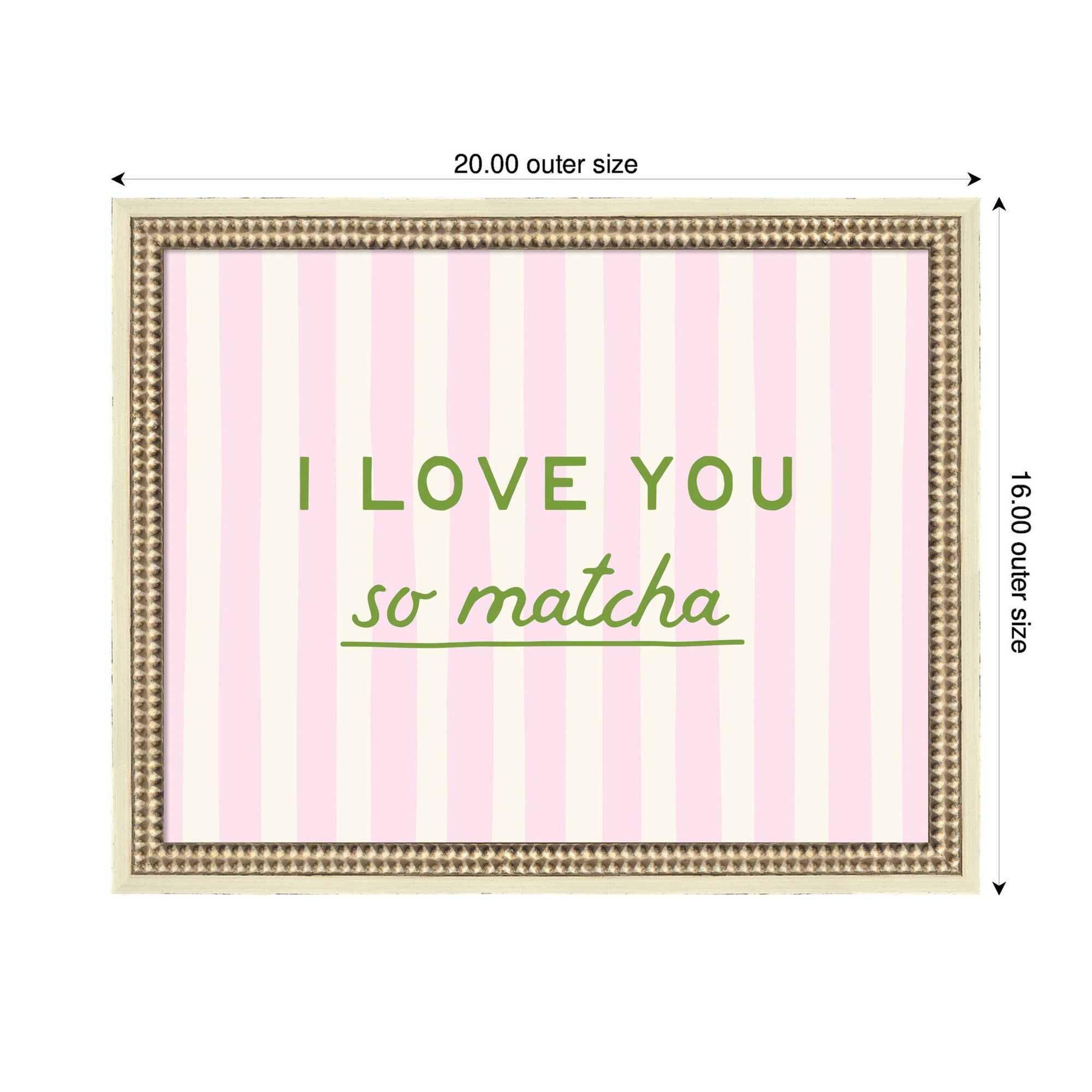 I Love You So Matcha Pink and Green Striped Kitchen Art Dopamine Decor for Home or Apartment by Lucky Guava Framed Wall Art Print