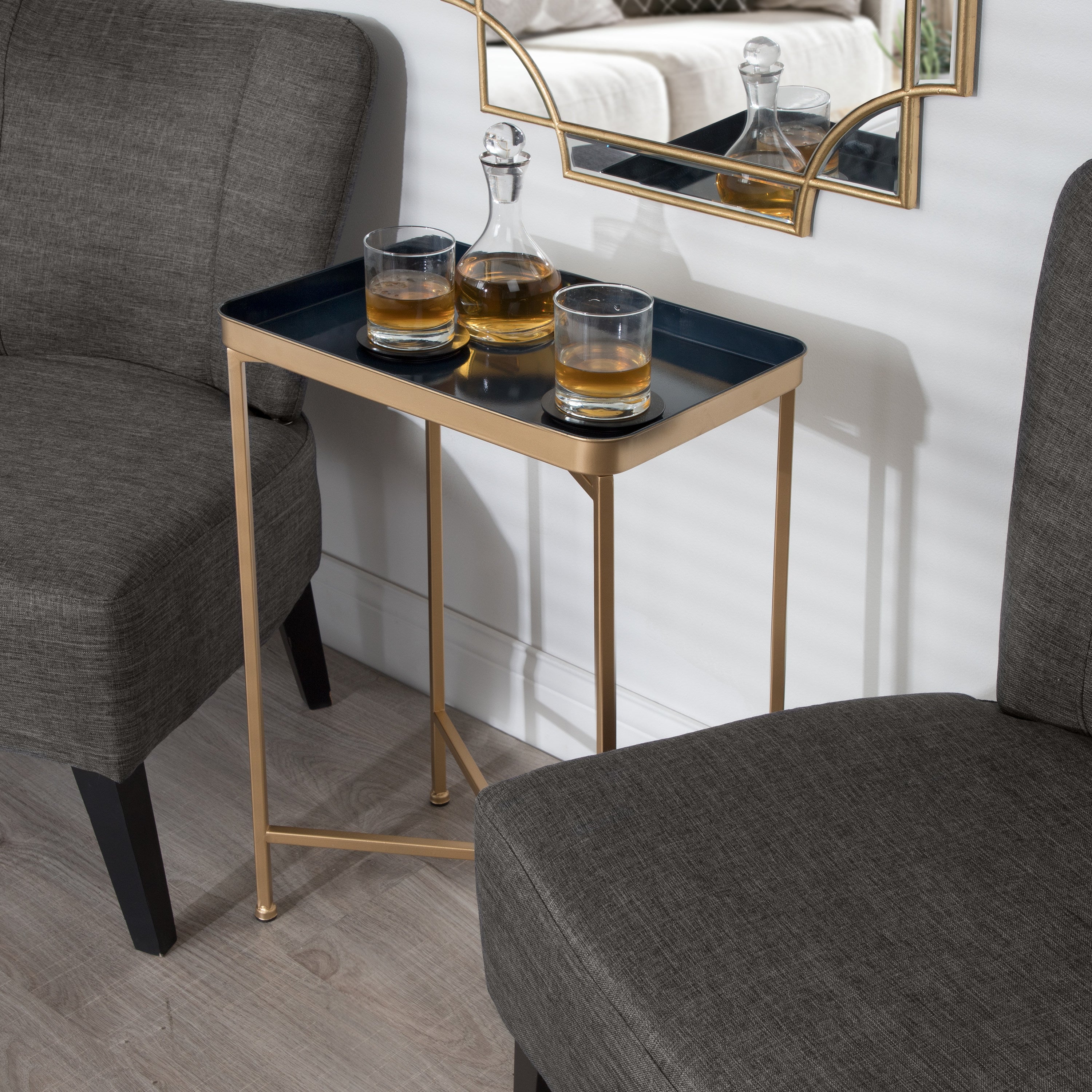 Side Table Navy Blue Gold 18x12x26 6