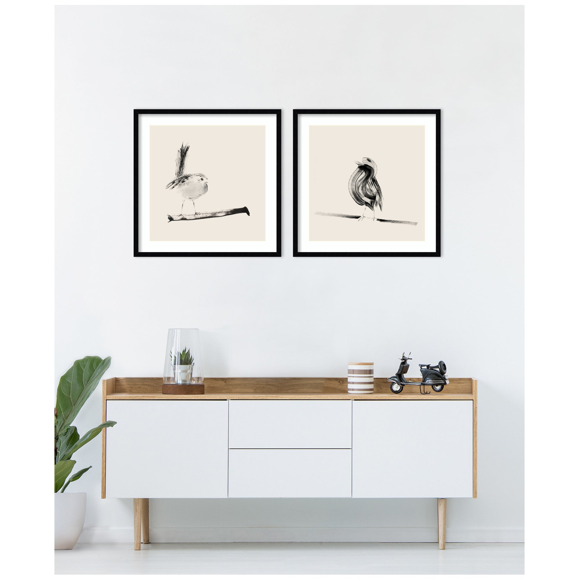 Sketched Bird On Branch 2 Piece Framed Wall Art Print Set by Danushka Abeygoda