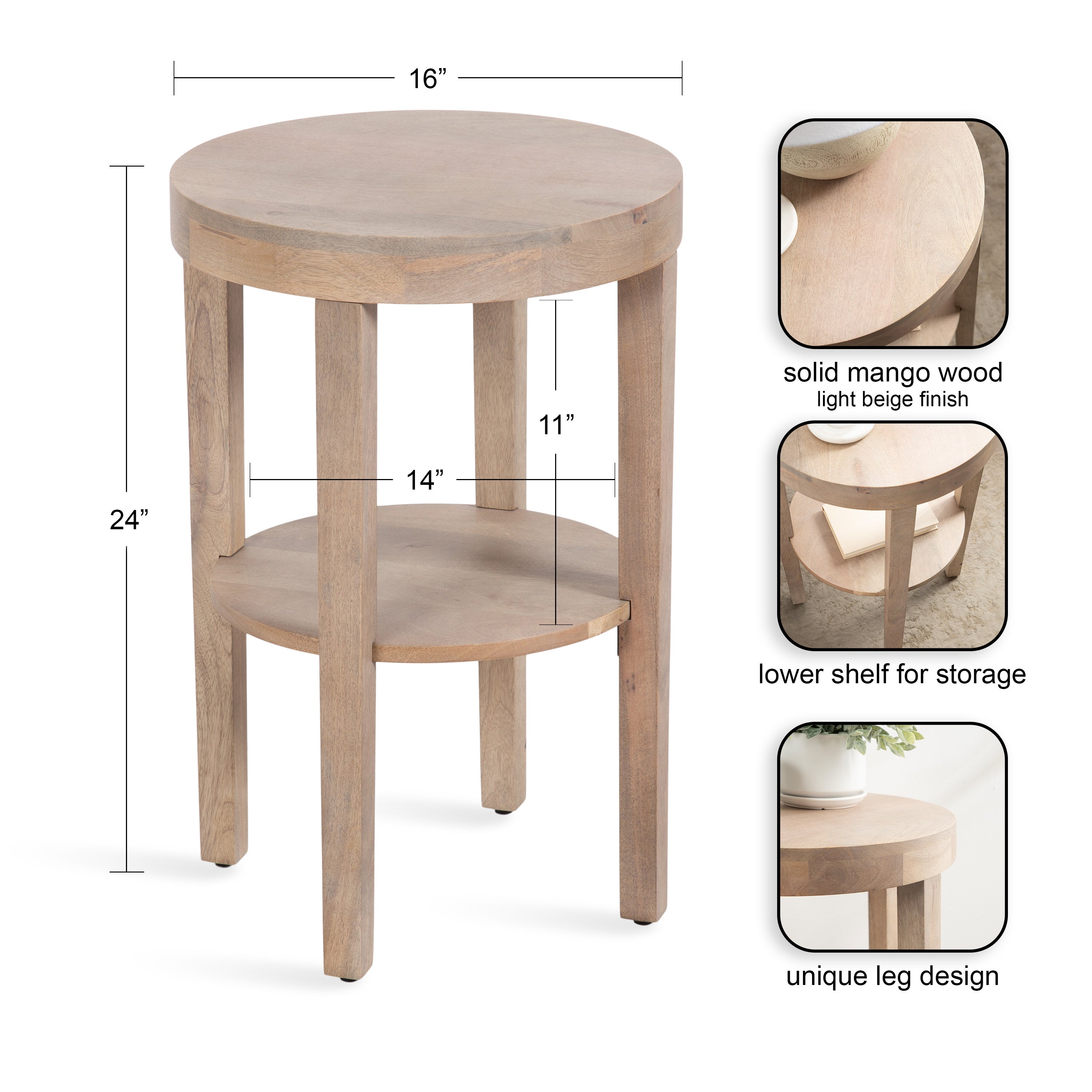 Side Table Natural Beige 16x16x24 2