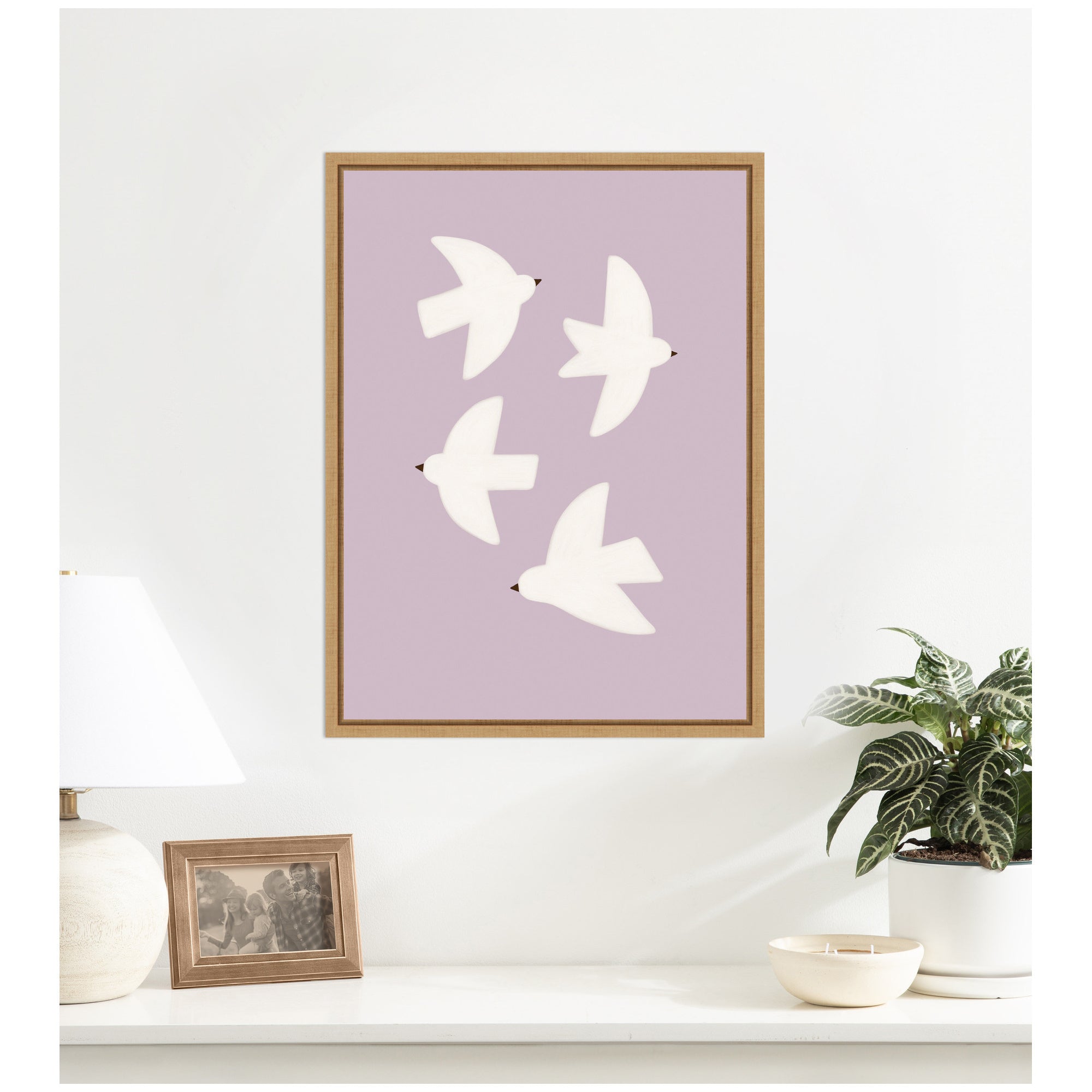 Minimalist Birds Poster 3 Purple by Laura Moss Framed Canvas Wall Art Print