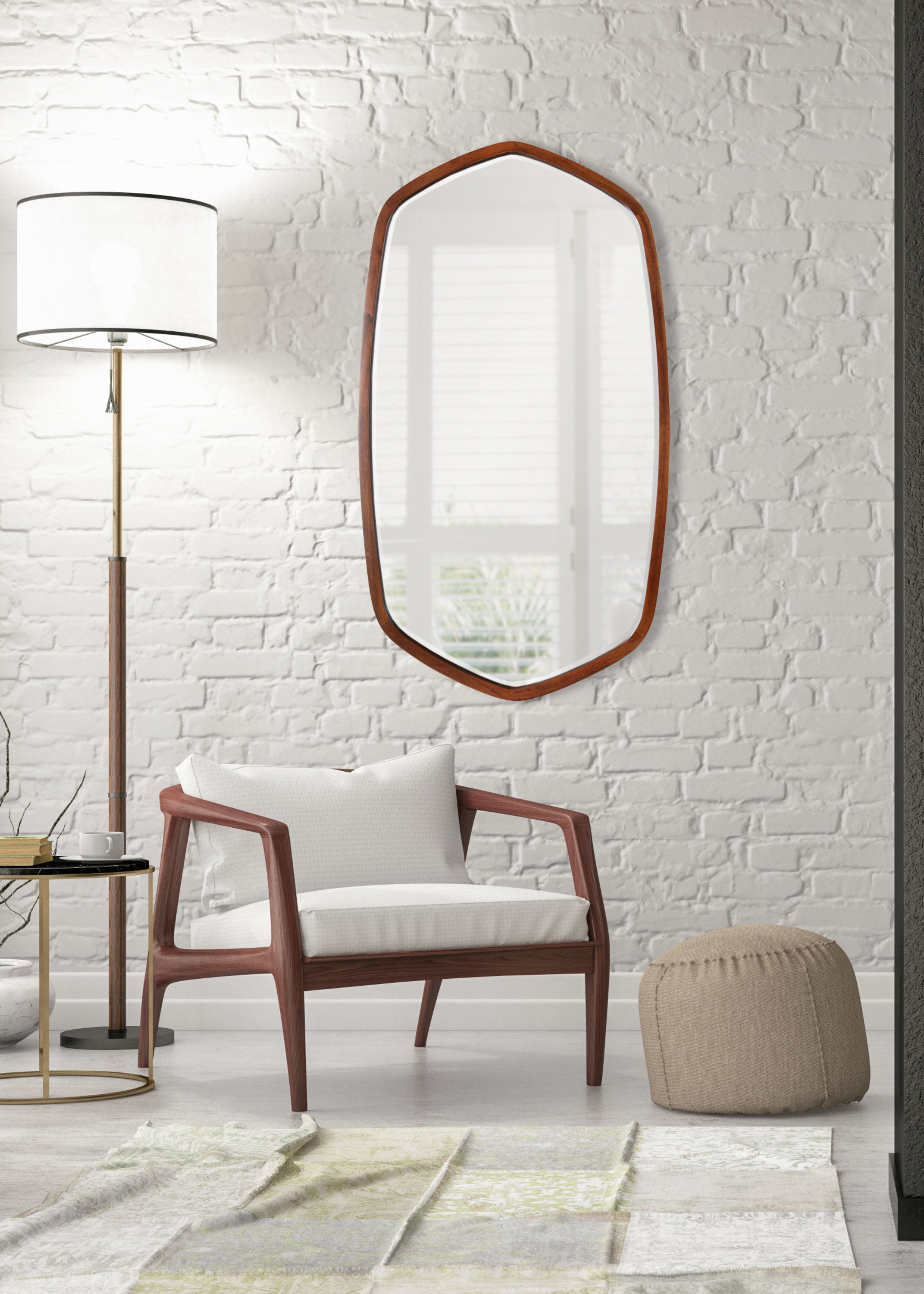 Hexagon Mirror Walnut Brown 20x36 6