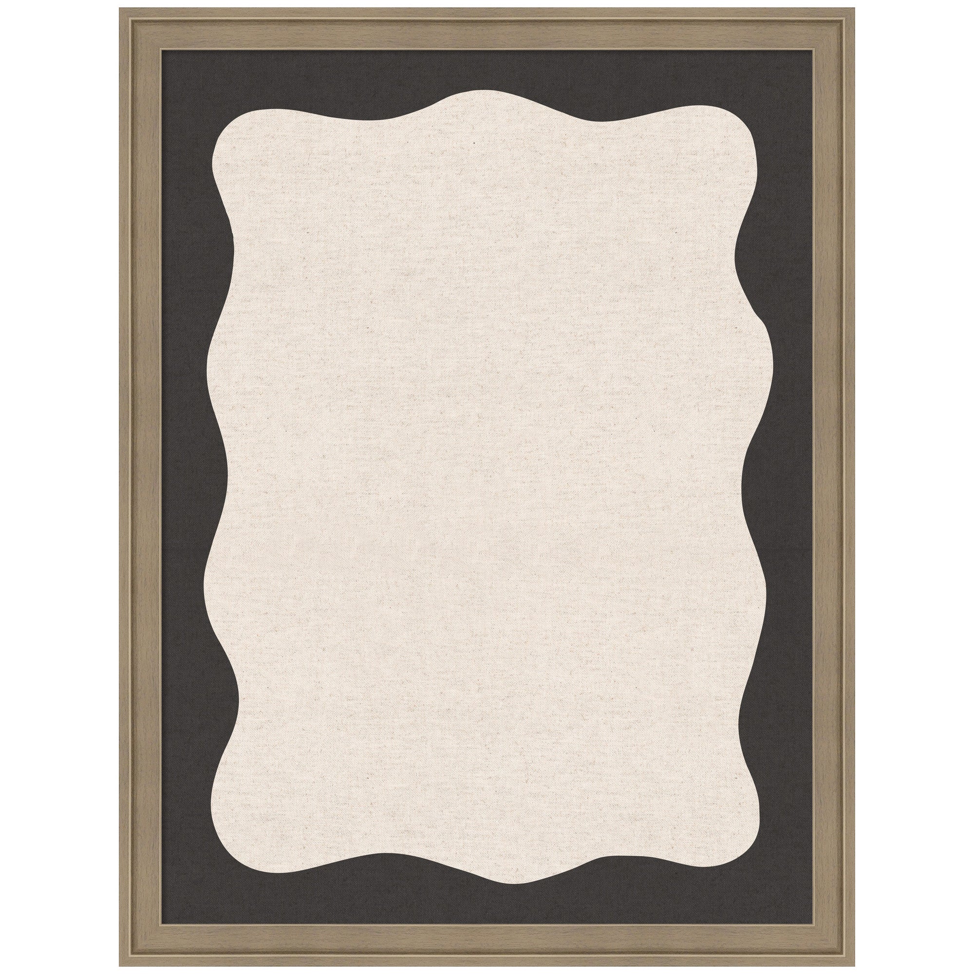 Framed Fabric Pinboard Wavy Linen Light and Black Wall Organization