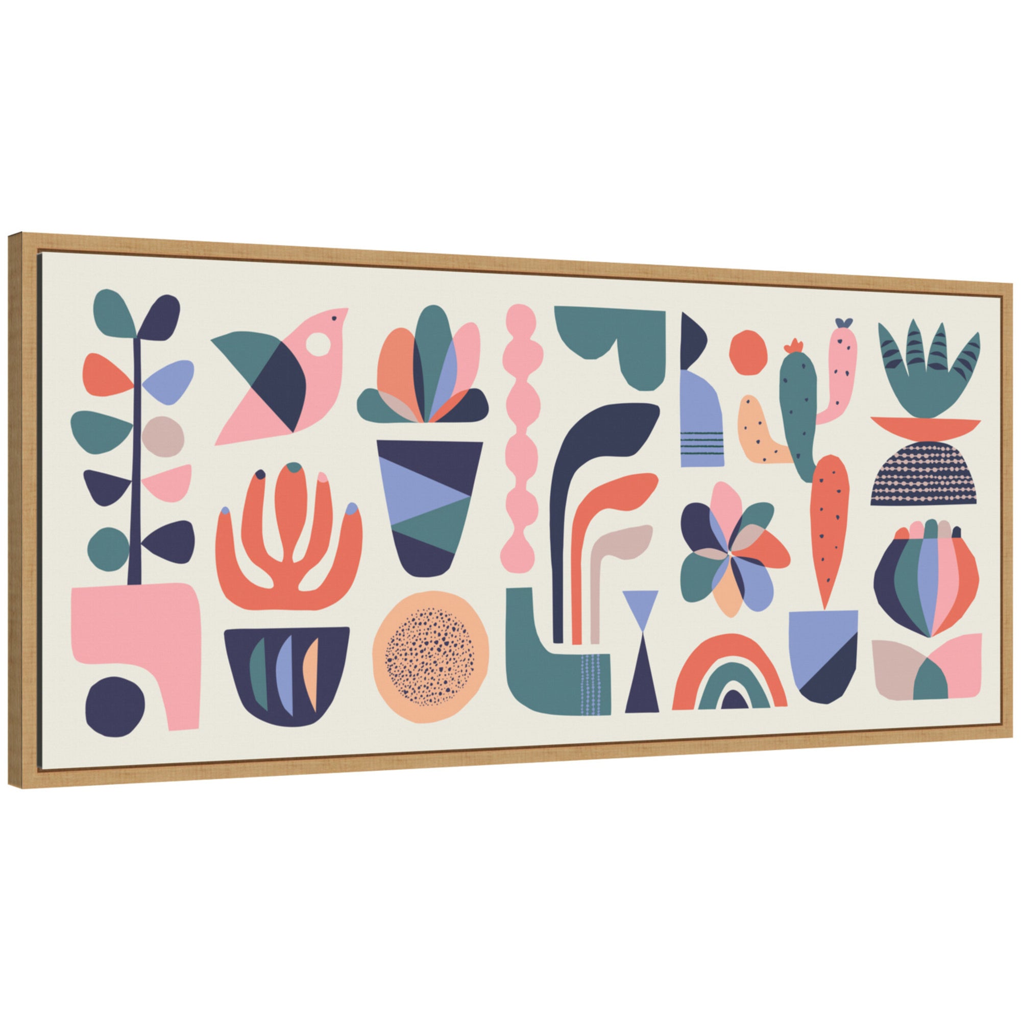 Sylvie Retro Pastel Floral and Succulent Panel Framed Canvas by Rachel Lee