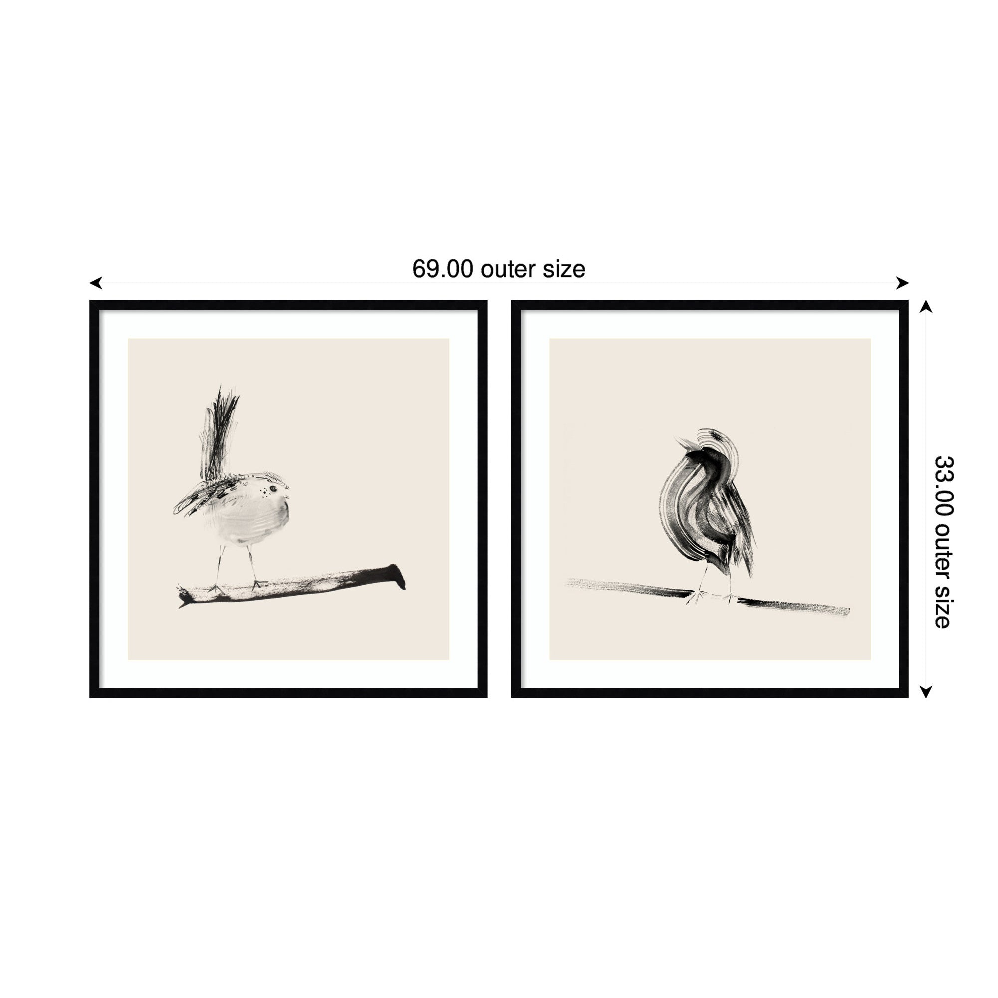 Sketched Bird On Branch 2 Piece Framed Wall Art Print Set by Danushka Abeygoda