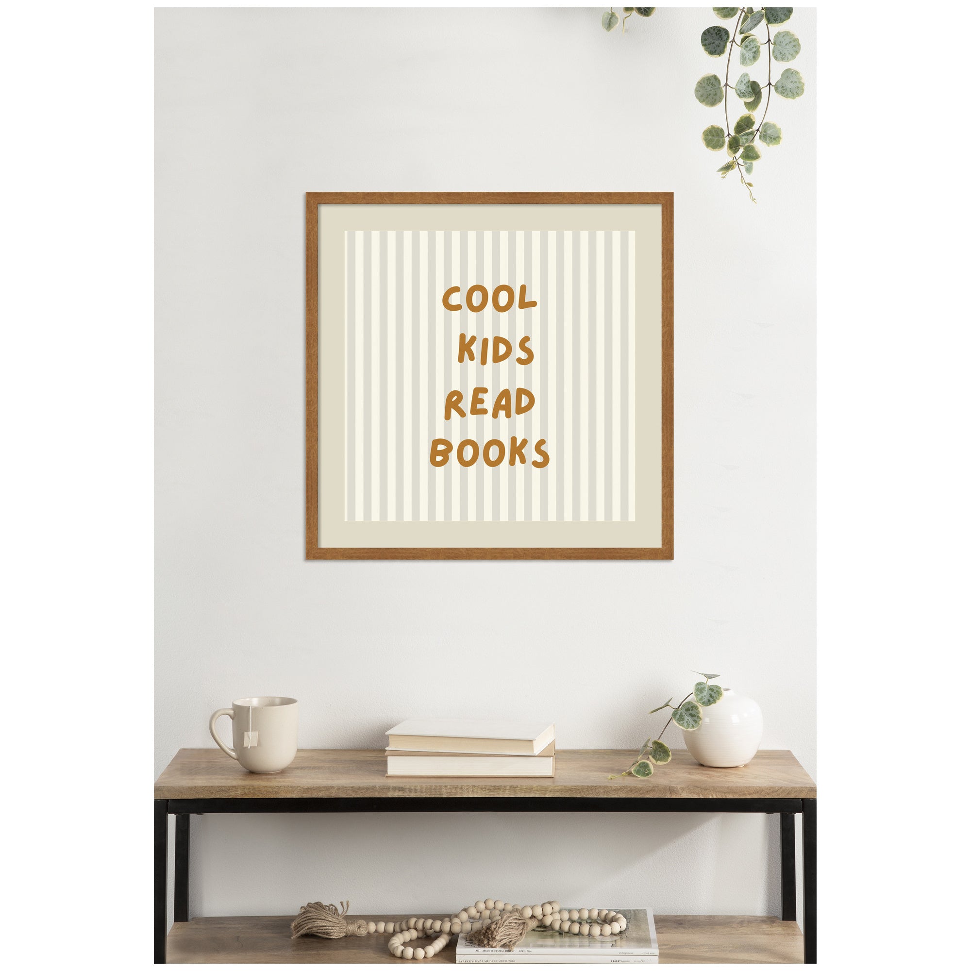 Cool Kids Read Books Stripes Square by Laura Moss Framed Wall Art Print