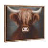 Sylvie Beaded Highland Cow Portrait Painting on Neutral Linen Framed Canvas by The Creative Bunch Studio