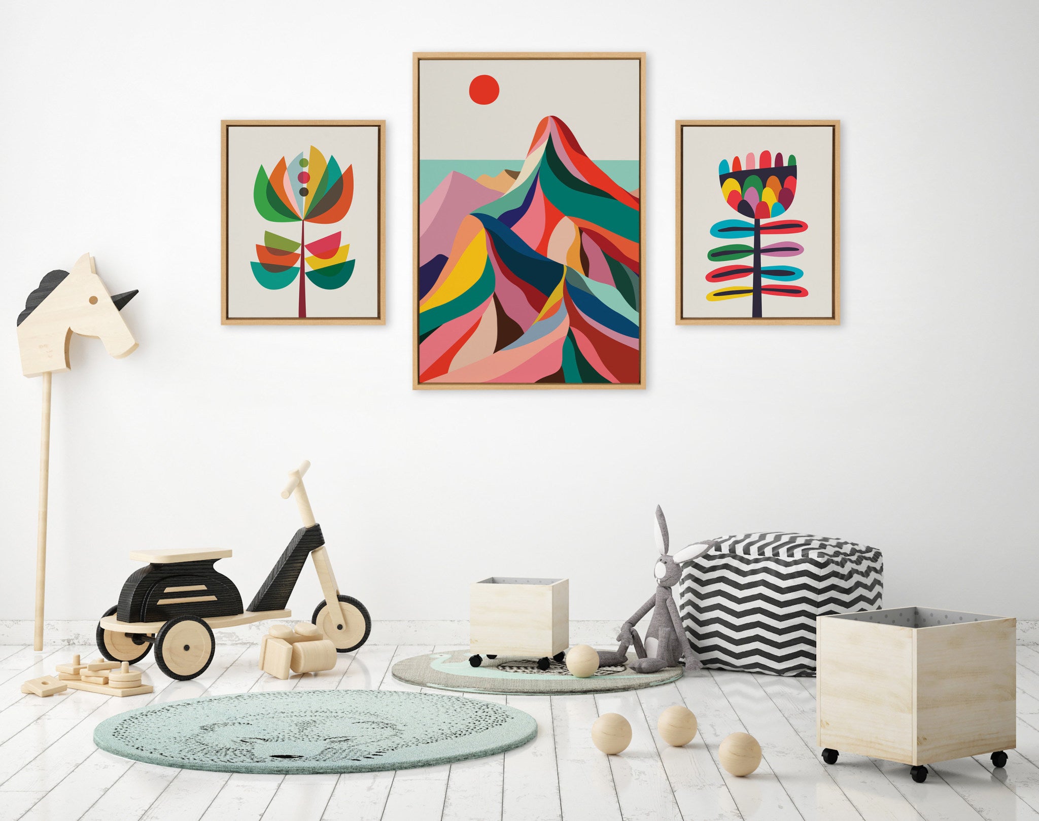 Sylvie MCM Mountains, Great Love Botanical and MCM Modern Wildflower Framed Canvas Art Set by Rachel Lee of My Dream Wall