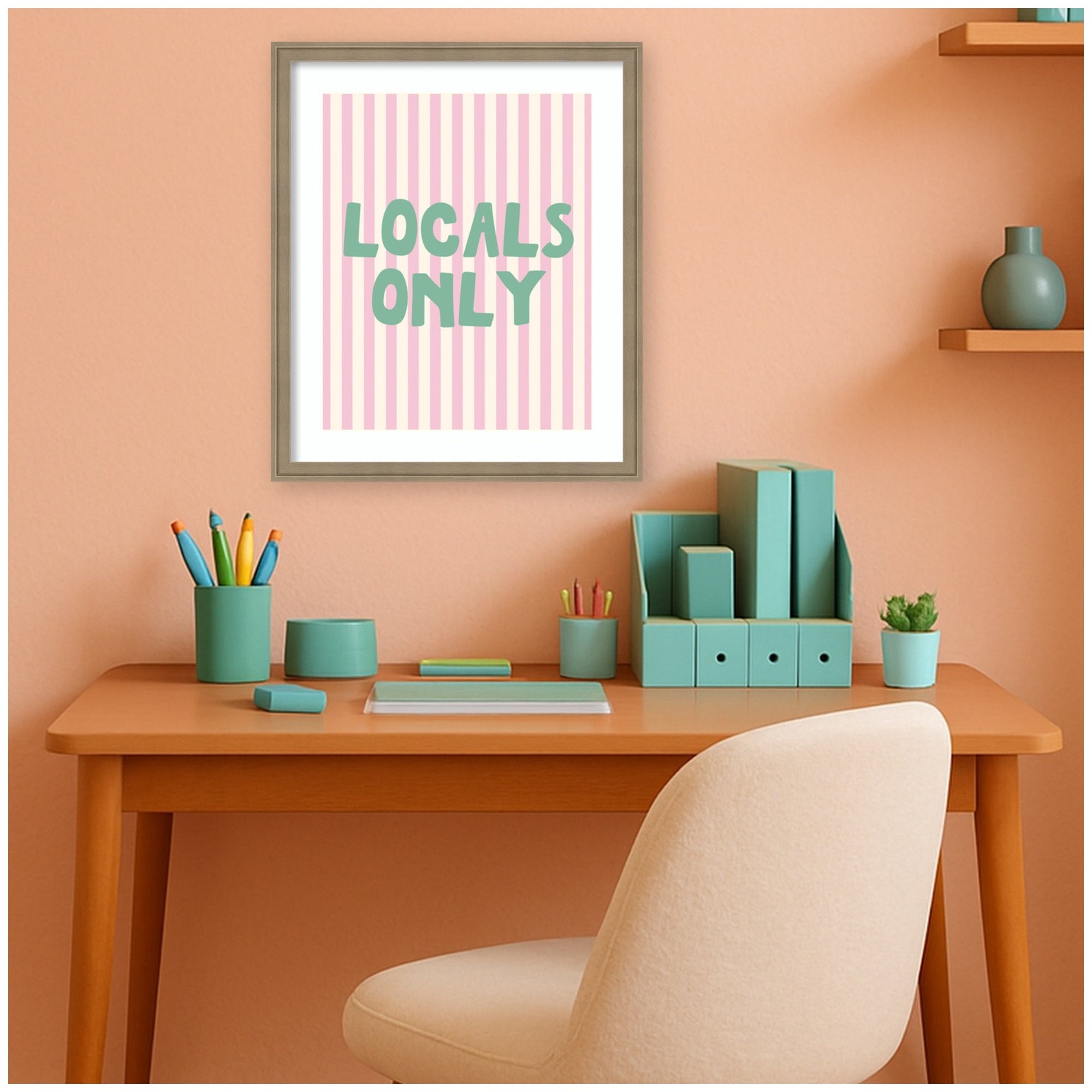 Locals Only Green and Pink Stripes by Megan Ryan Framed Wall Art Print