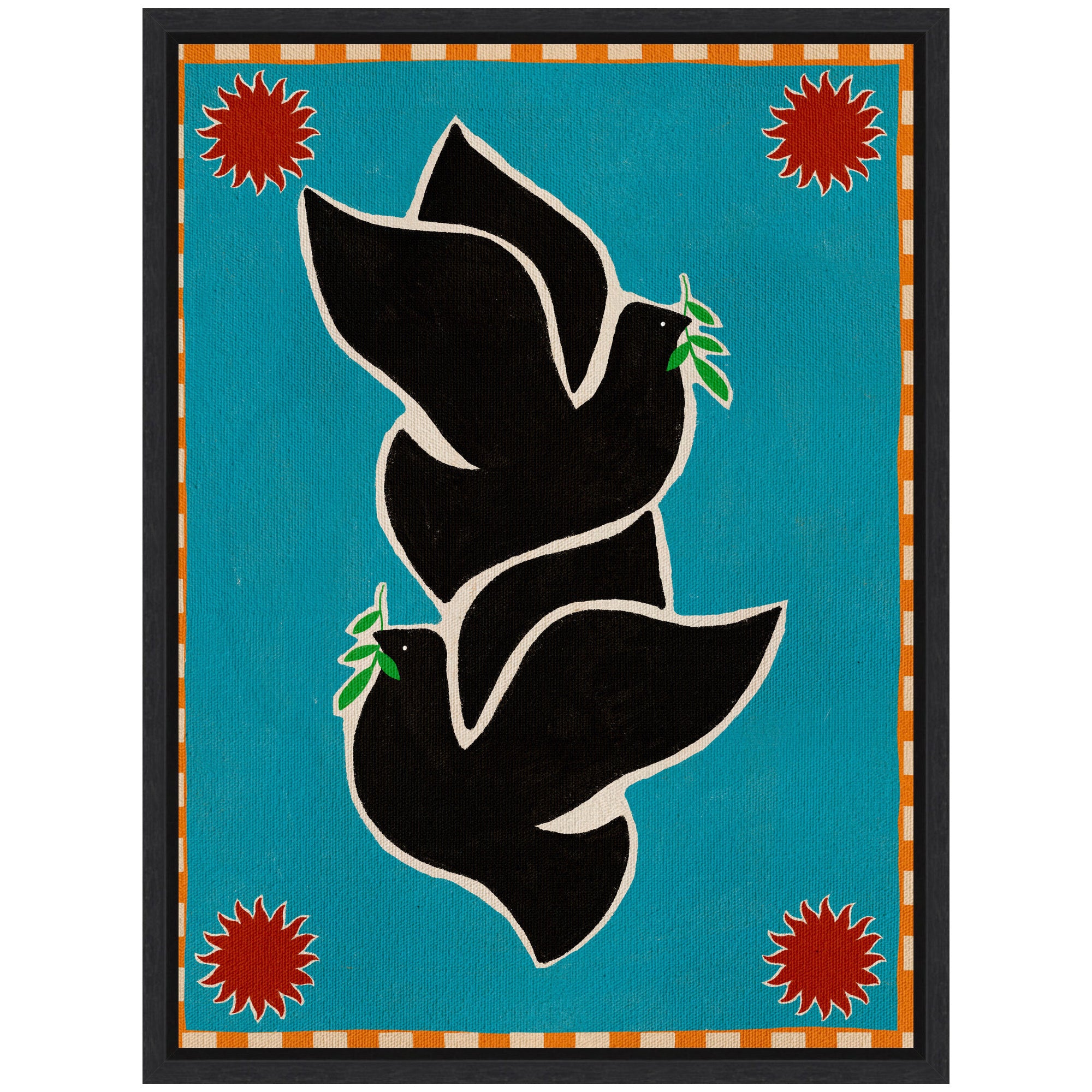 Sylvie Lush Duo 4 Birds Framed Canvas by Shatha Al Dafai