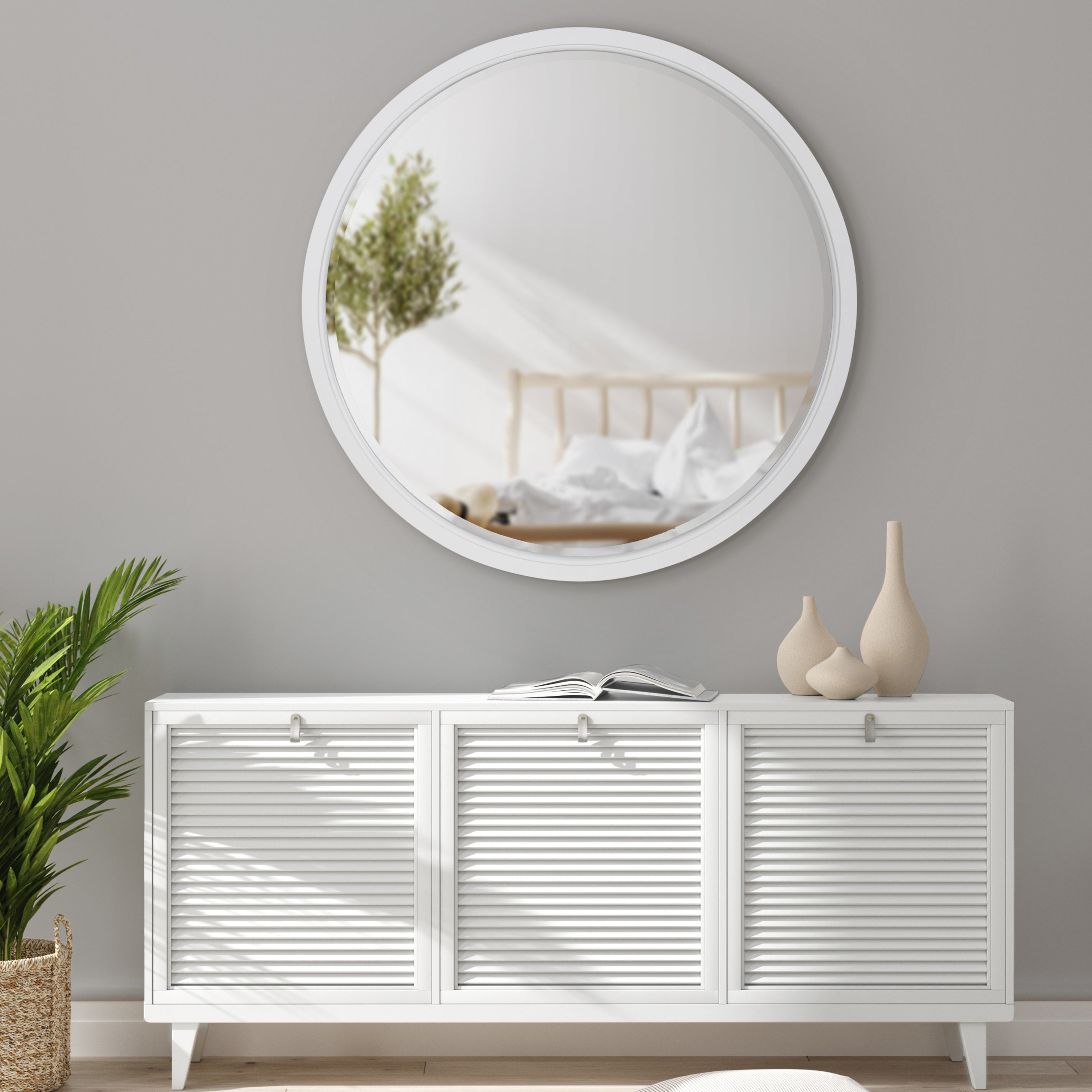 Round Mirror White 32" Diameter 7