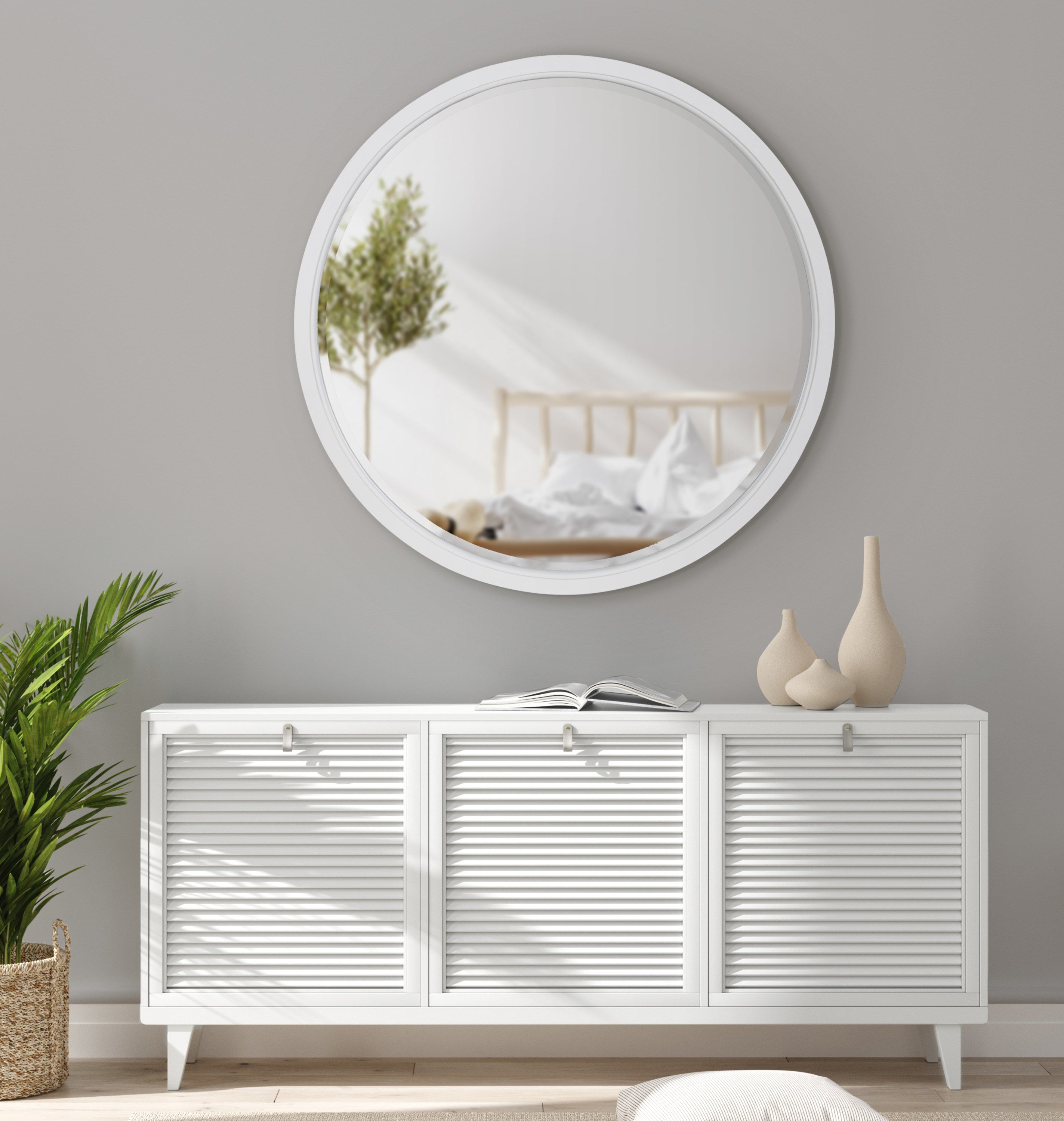 Round Mirror White 32" Diameter 7