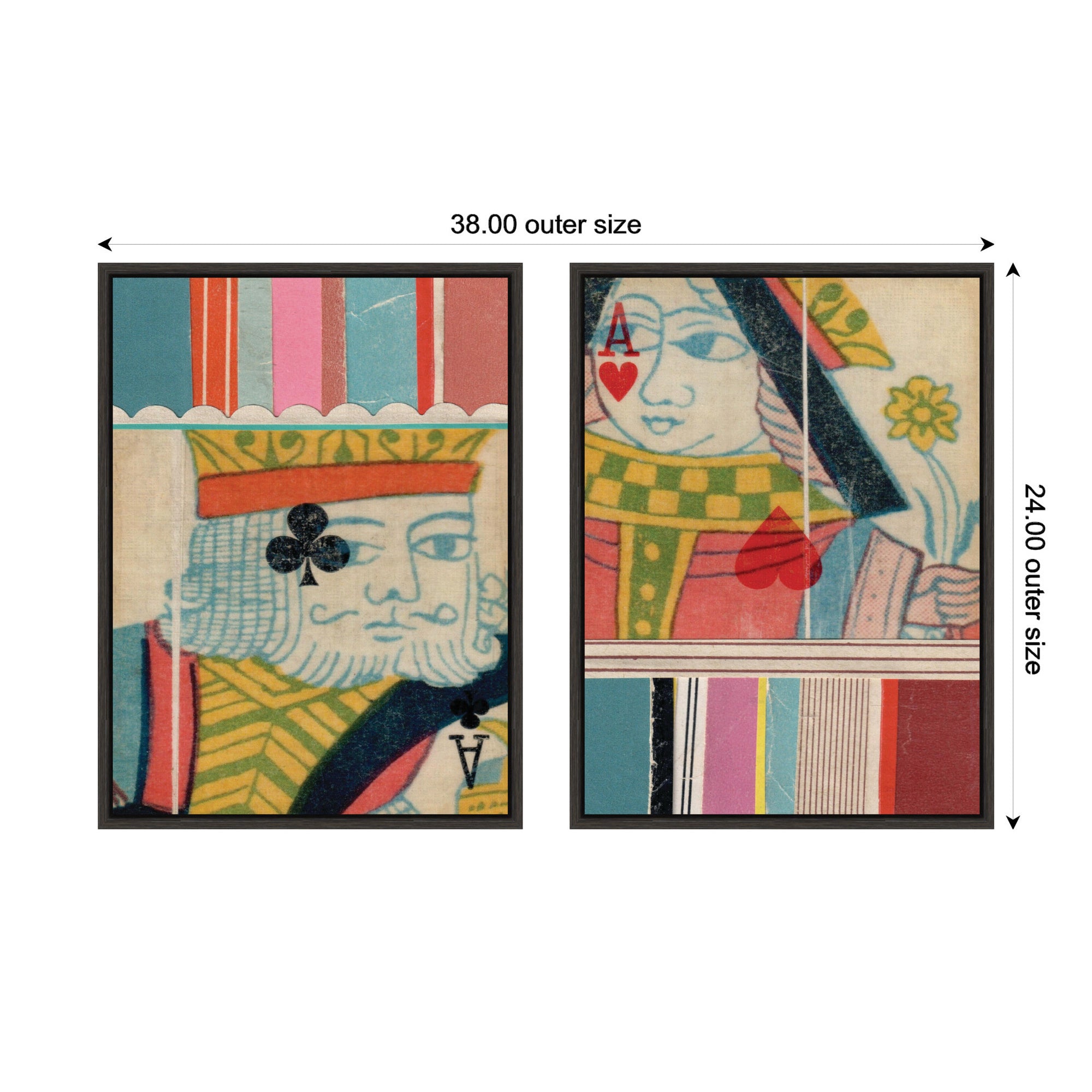 King of Clubs & Queen With Flower 2 Piece Framed Canvas Wall Art Set by Felicia Dadak