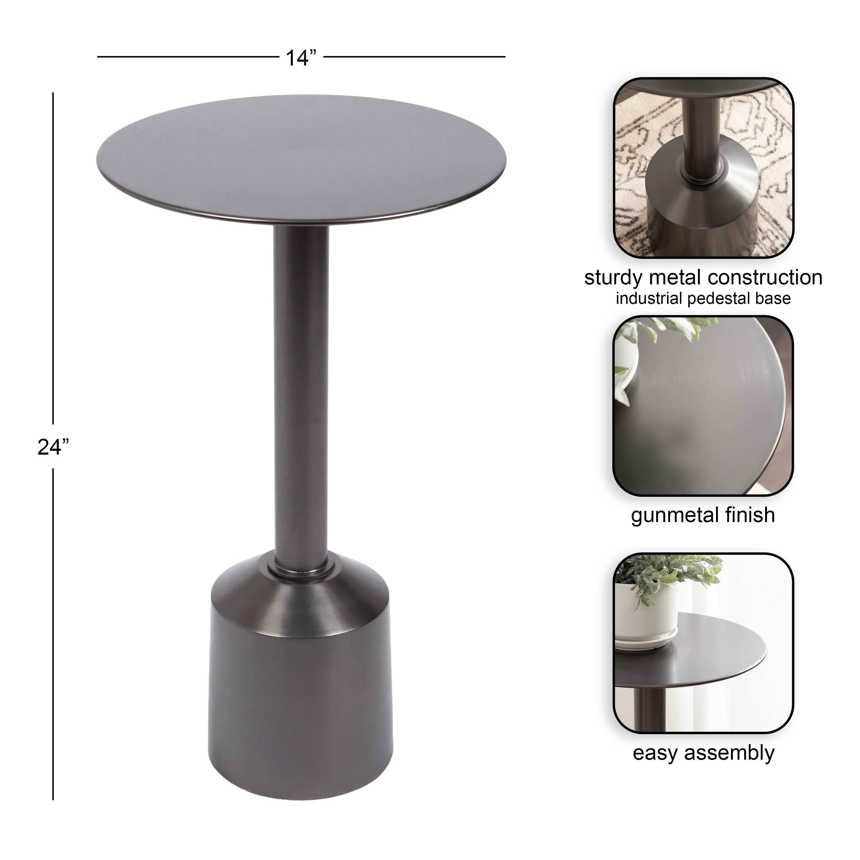 Side Table Pewter 14x14x24 2