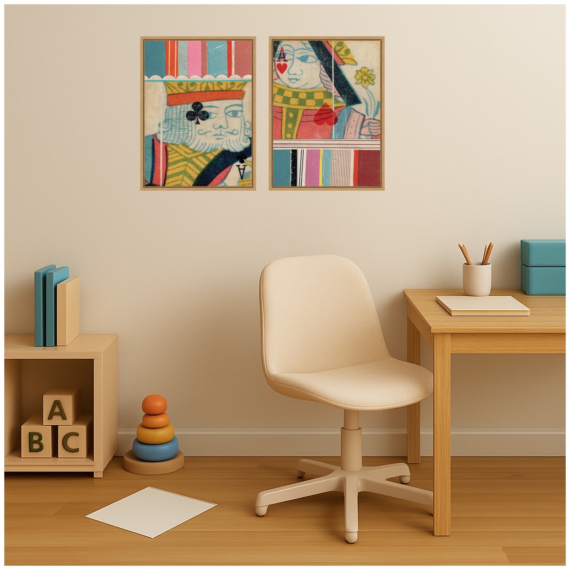 King of Clubs & Queen With Flower 2 Piece Framed Canvas Wall Art Set by Felicia Dadak