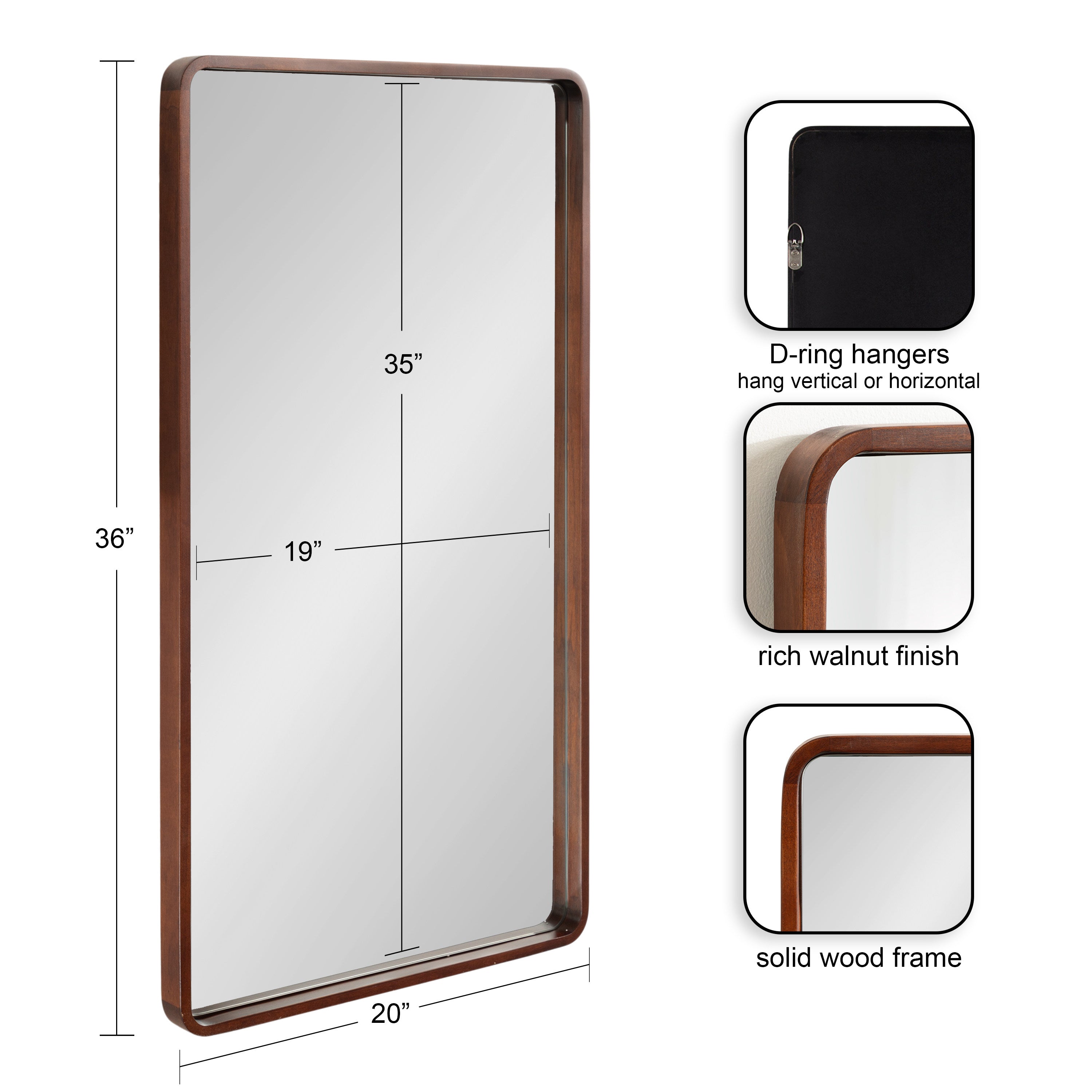 Rectangle Mirror Dark Brown 20x36 2