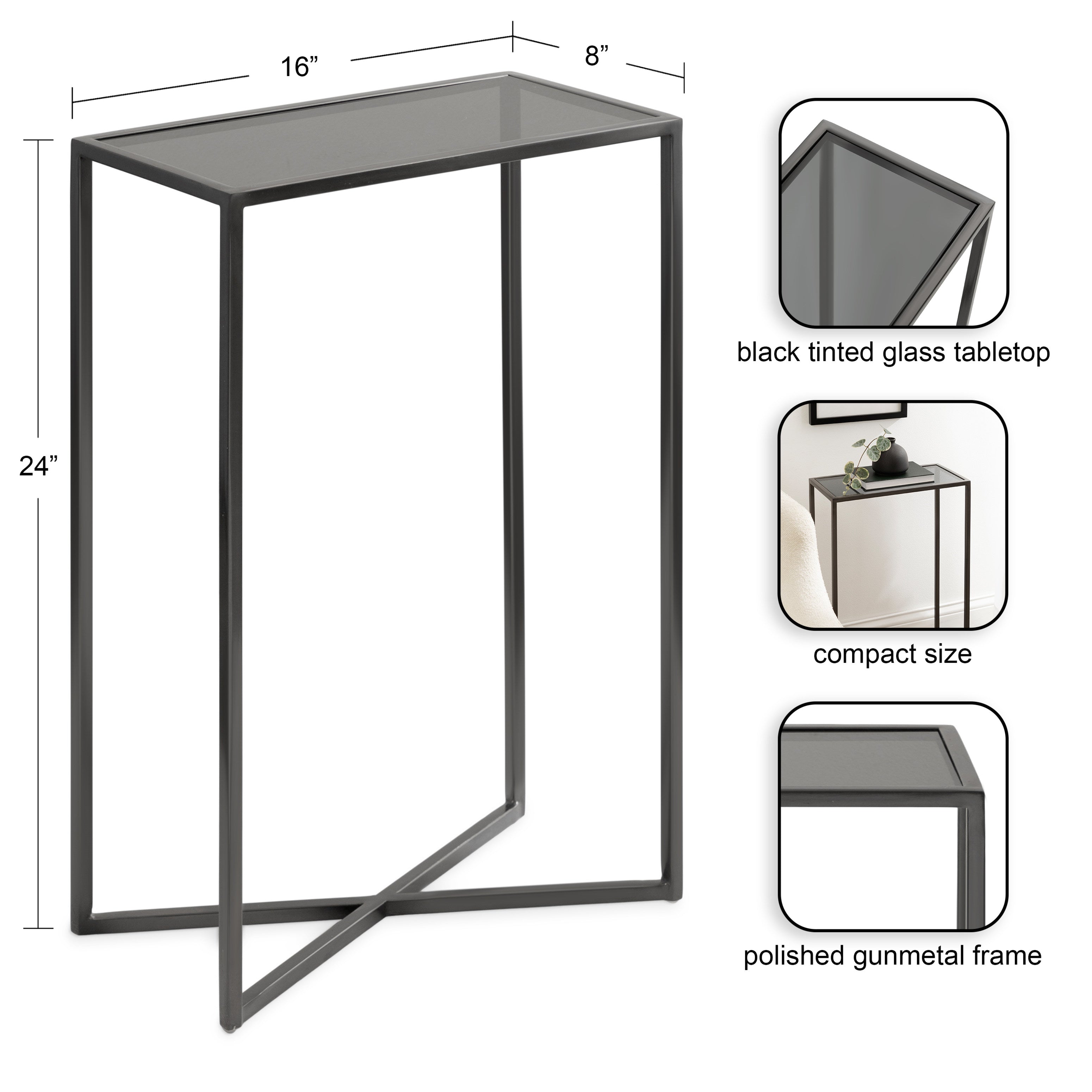 Side Table Black Pewter 16x8x24 2