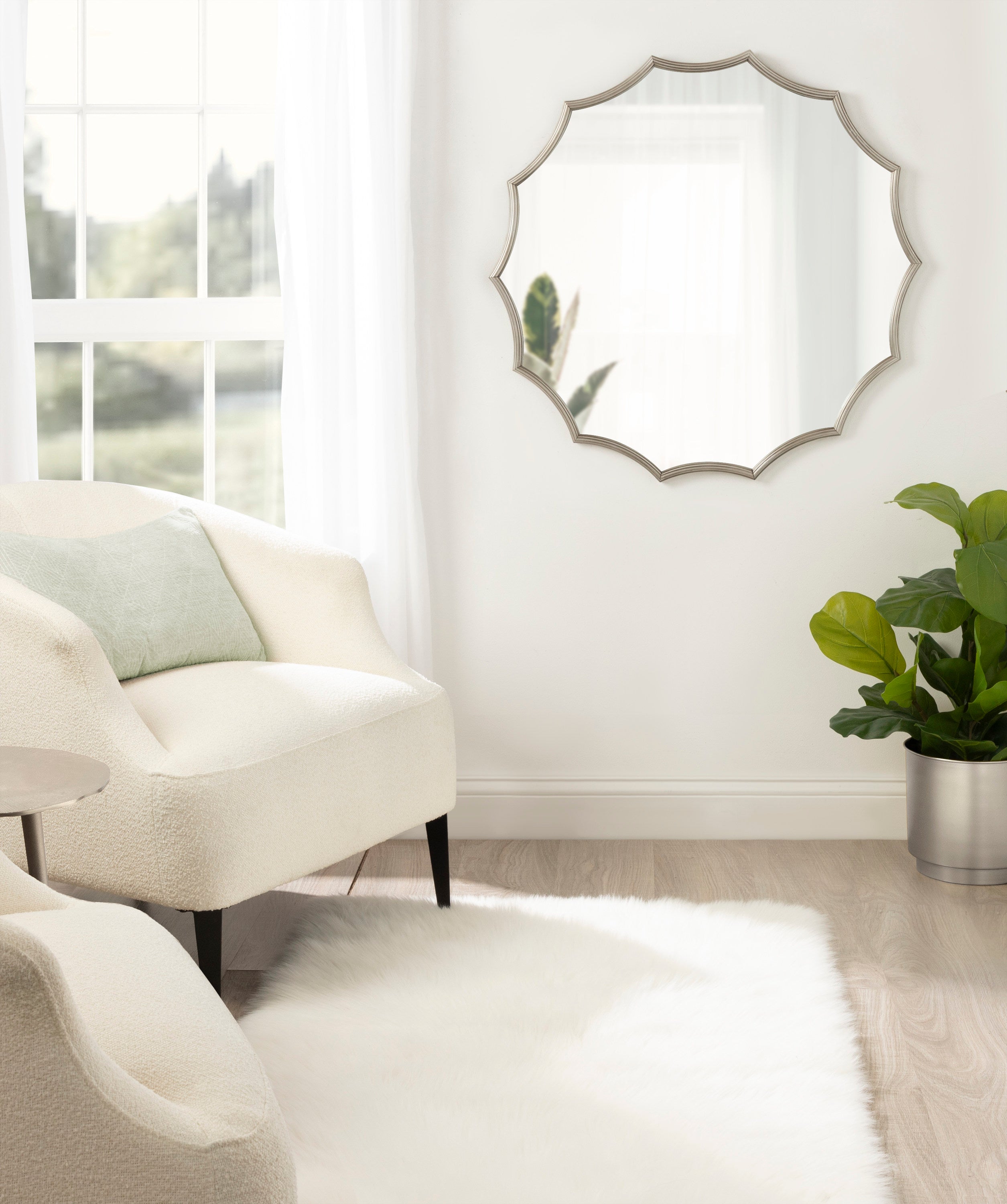 Lalina Scalloped Round Framed Accent Mirror