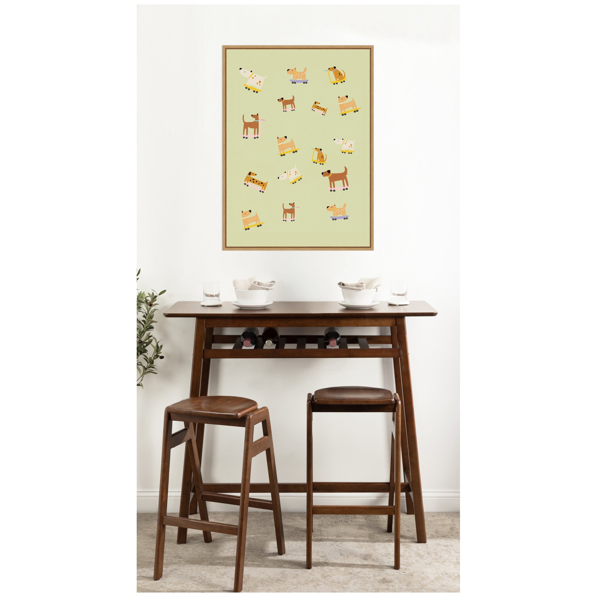 Playful Skateboarding Dogs by Laura Moss Framed Canvas Wall Art Print