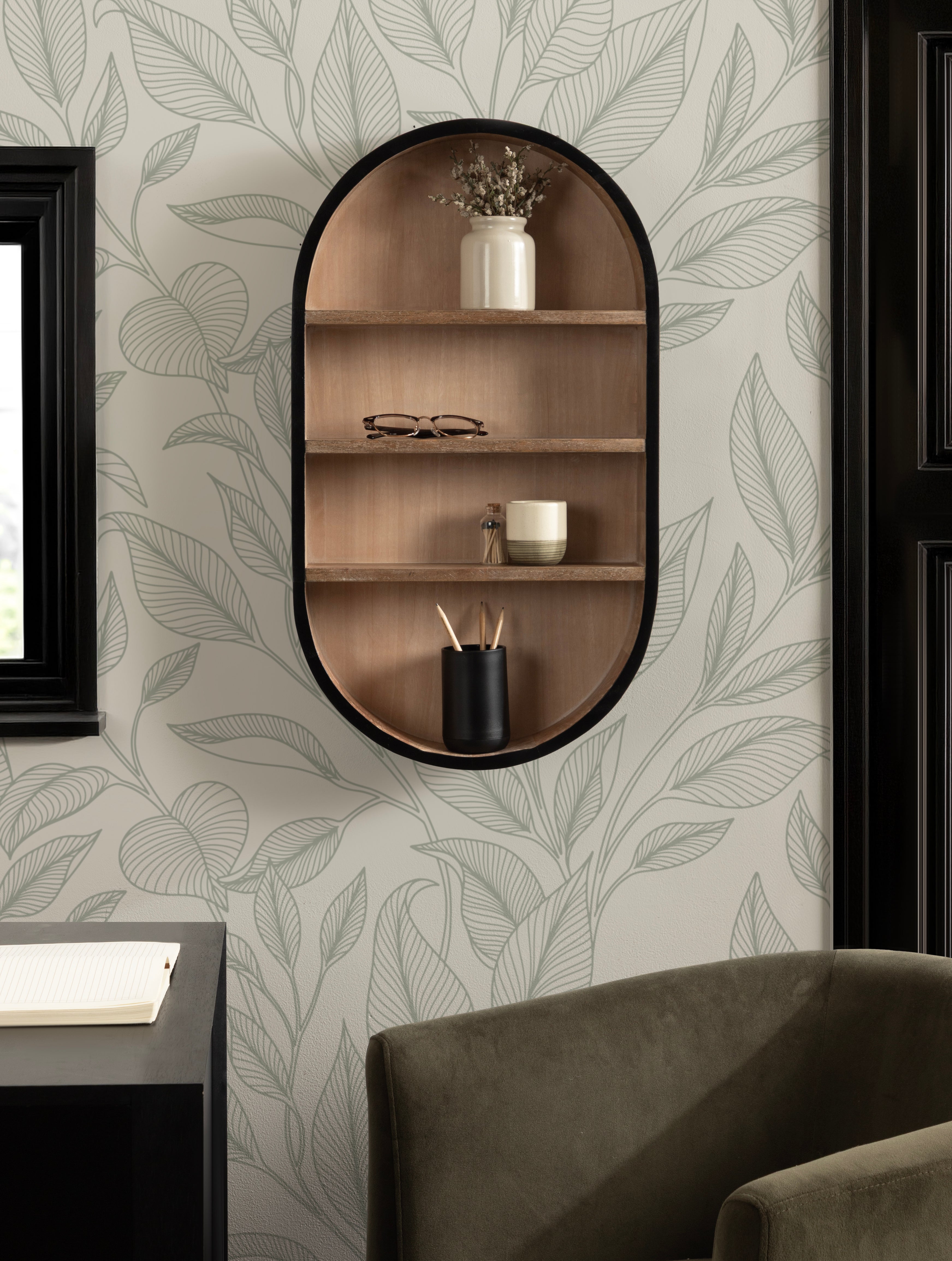 Accent Shelf Black Natural Beige 16x28 6