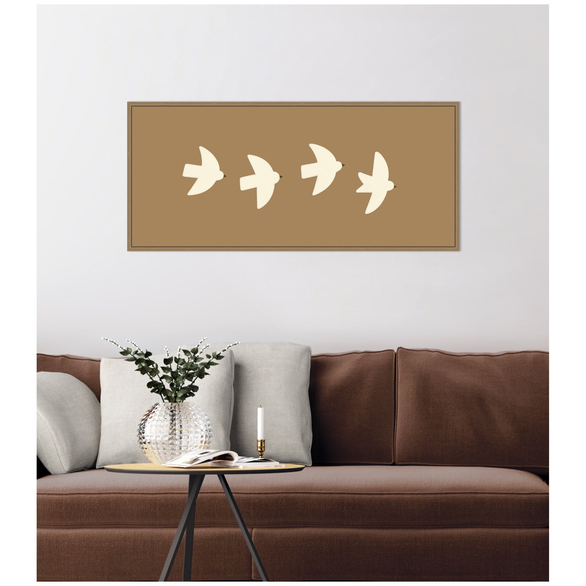 Minimalist Birds Panel 2 Brown by Laura Moss Framed Canvas Wall Art Print