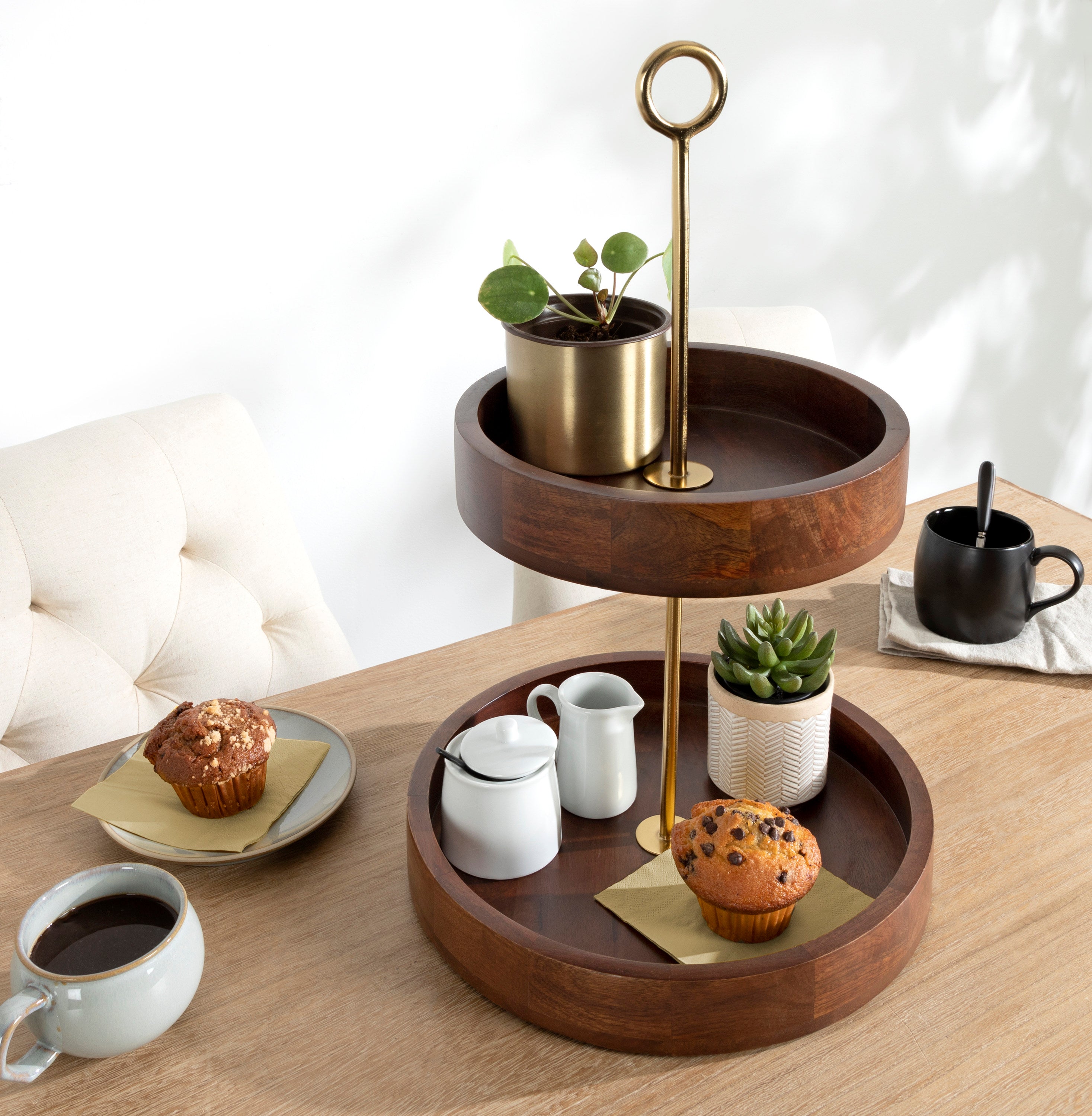 Tiered Tray Walnut Brown Gold 13x13x20 7