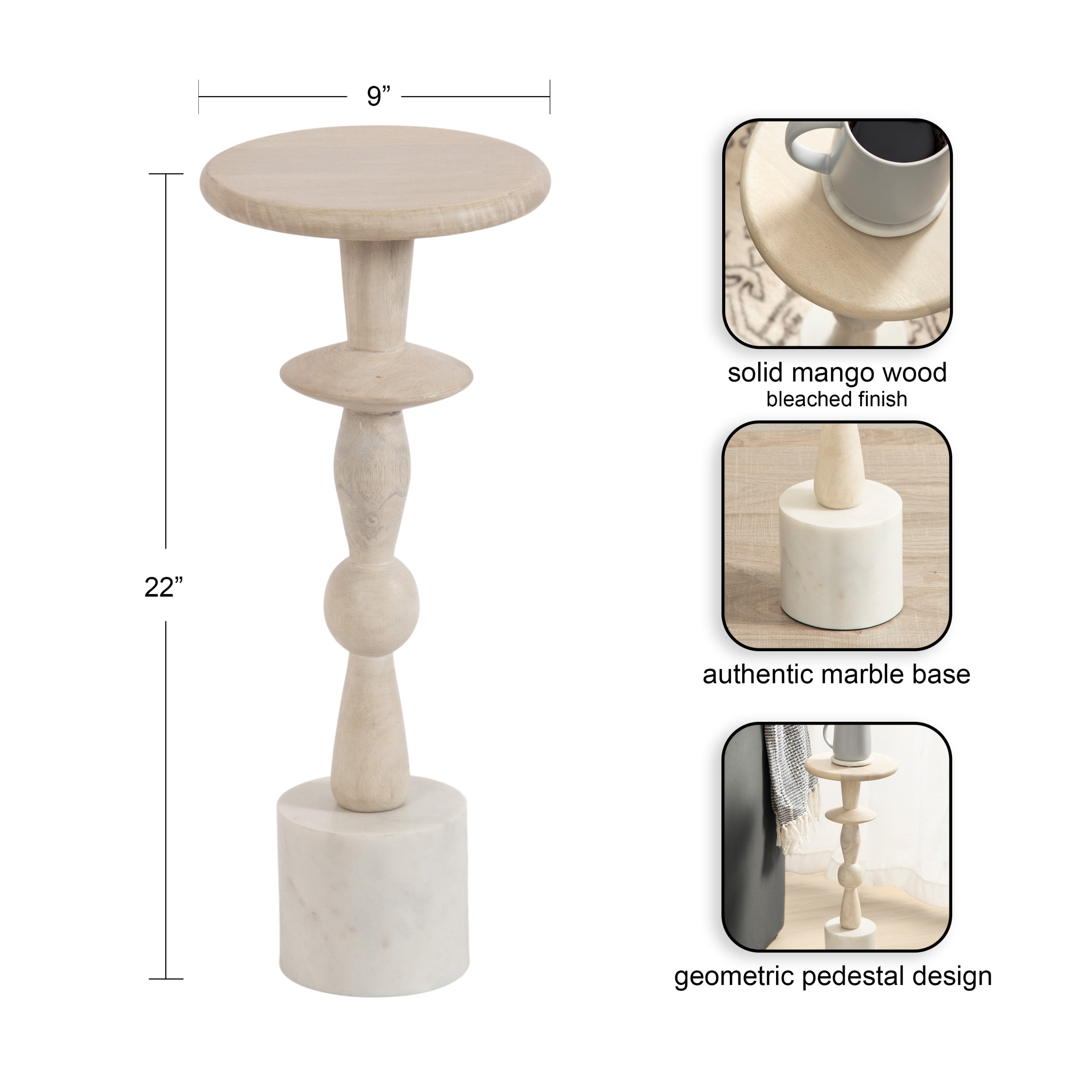 Drink Table White Natural 9x9x22 2