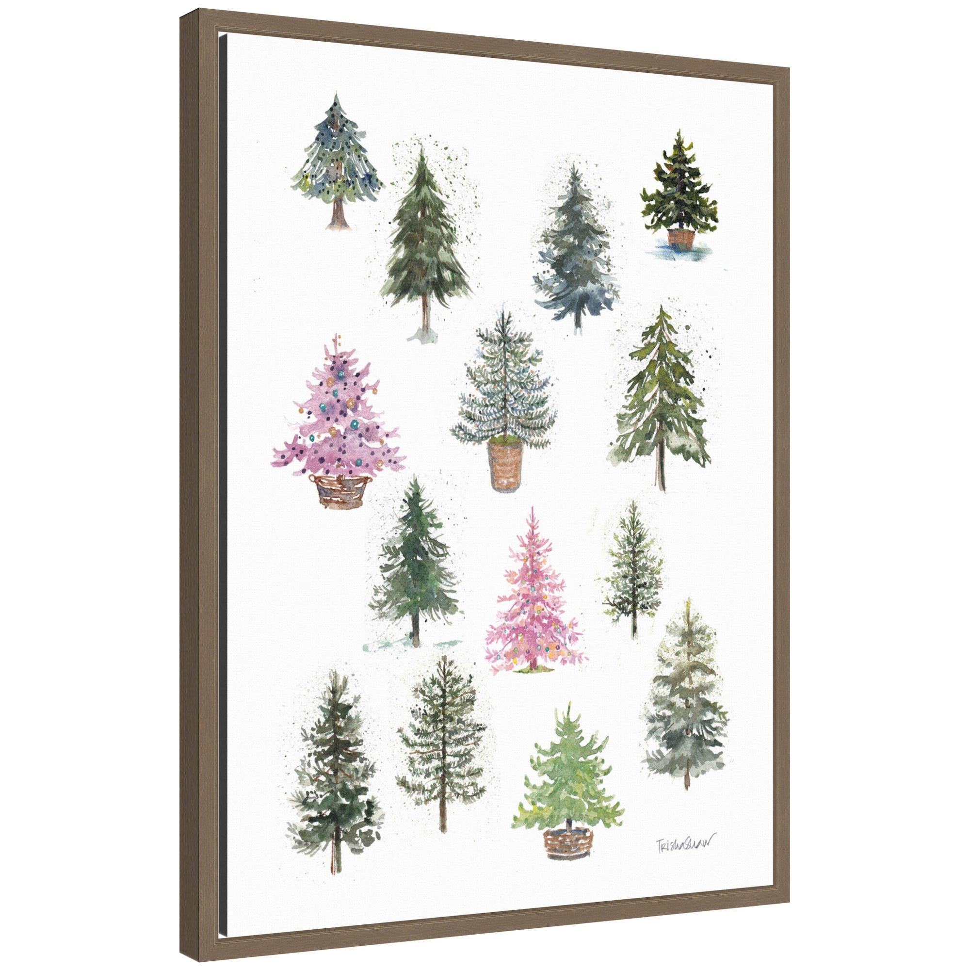 Sylvie Framed Canvas 12 Tiny Holiday Trees by Patricia Shaw
