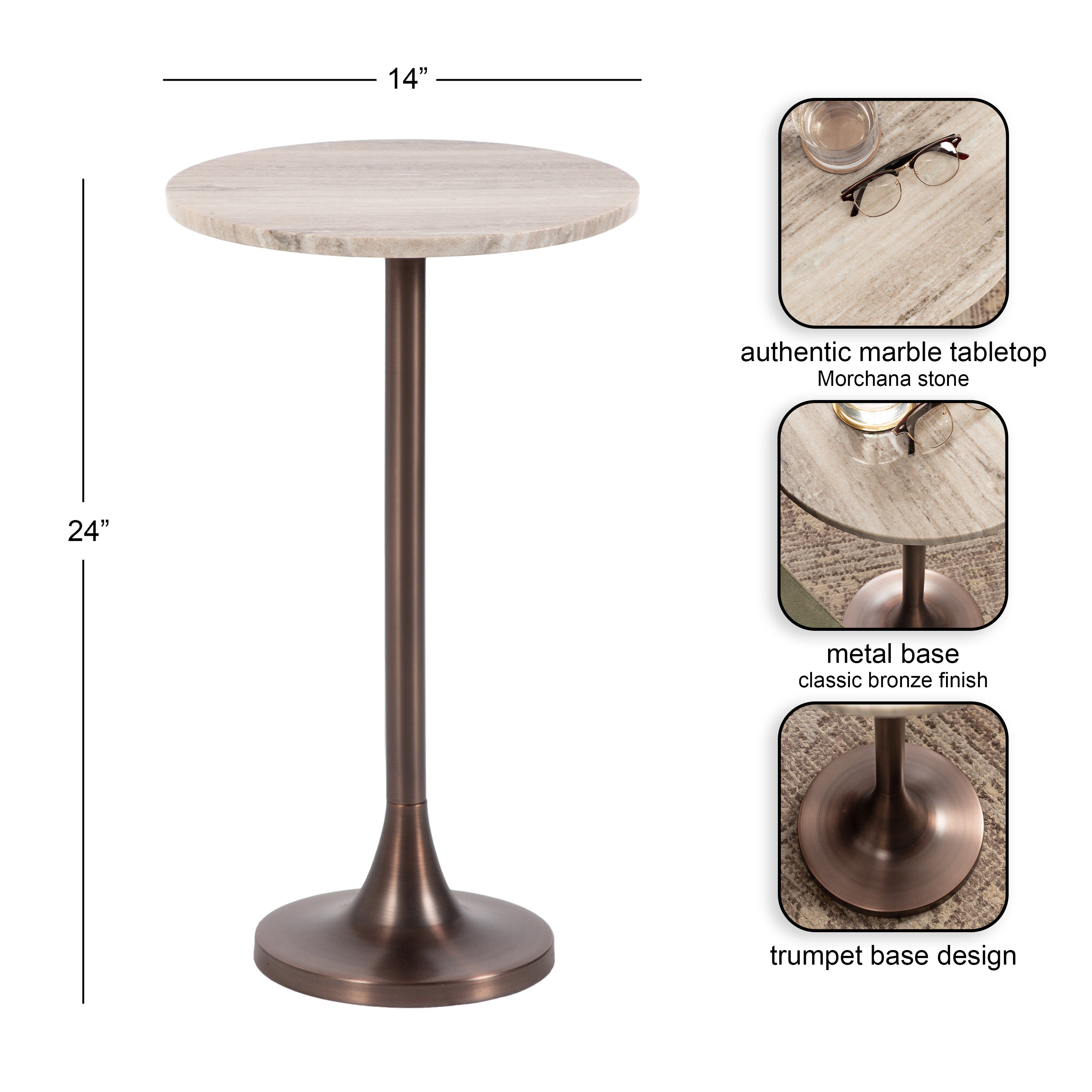 Drink Table Beige Bronze 14x14x24 2