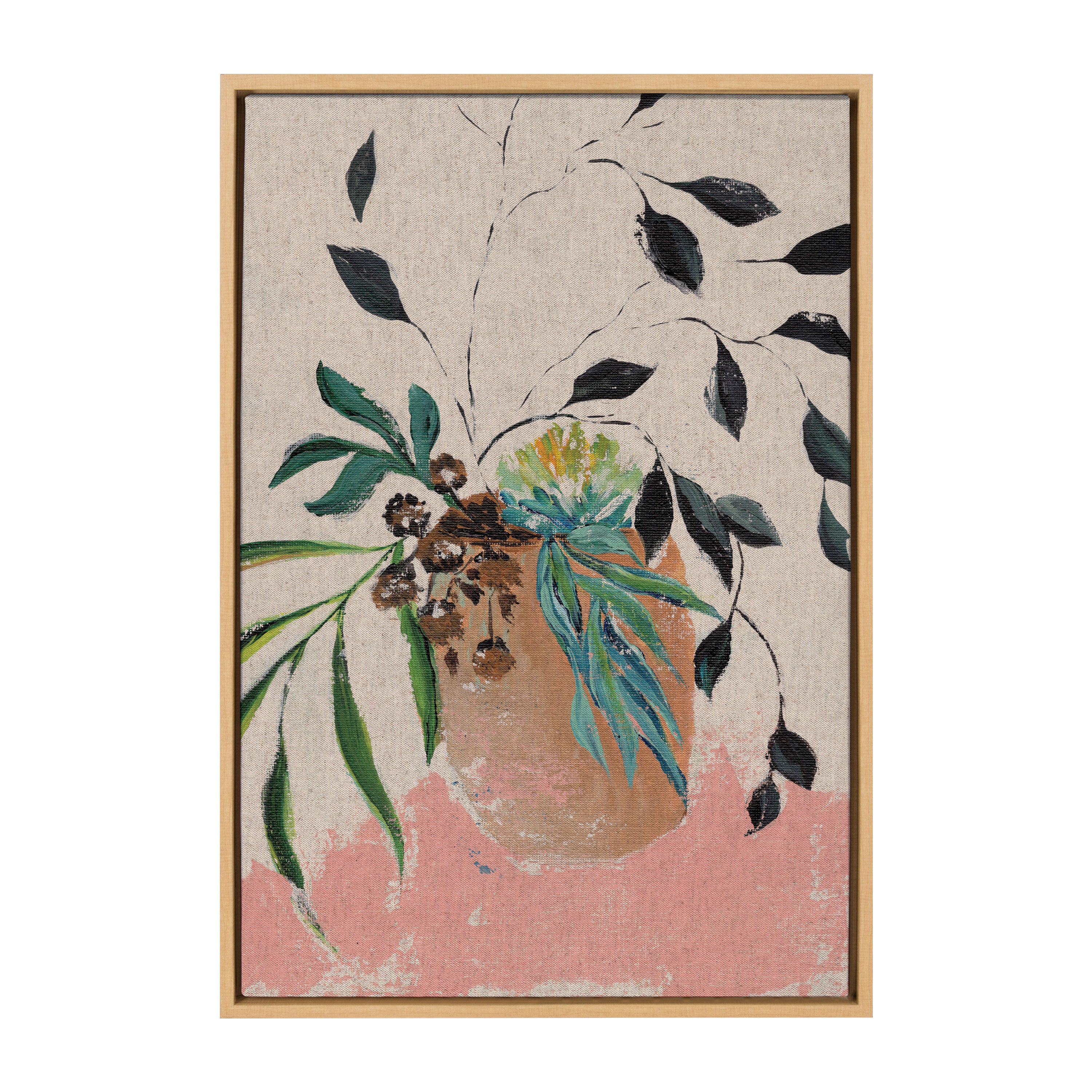 Sylvie Wild Foliage l Neutral Linen Framed Canvas by Nikita Jariwala