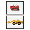 Sylvie Vintage Toy Bulldozer Red and Vintage Toy Front End Loader Yellow Framed Canvas Art Set by Saint and Sailor Studios