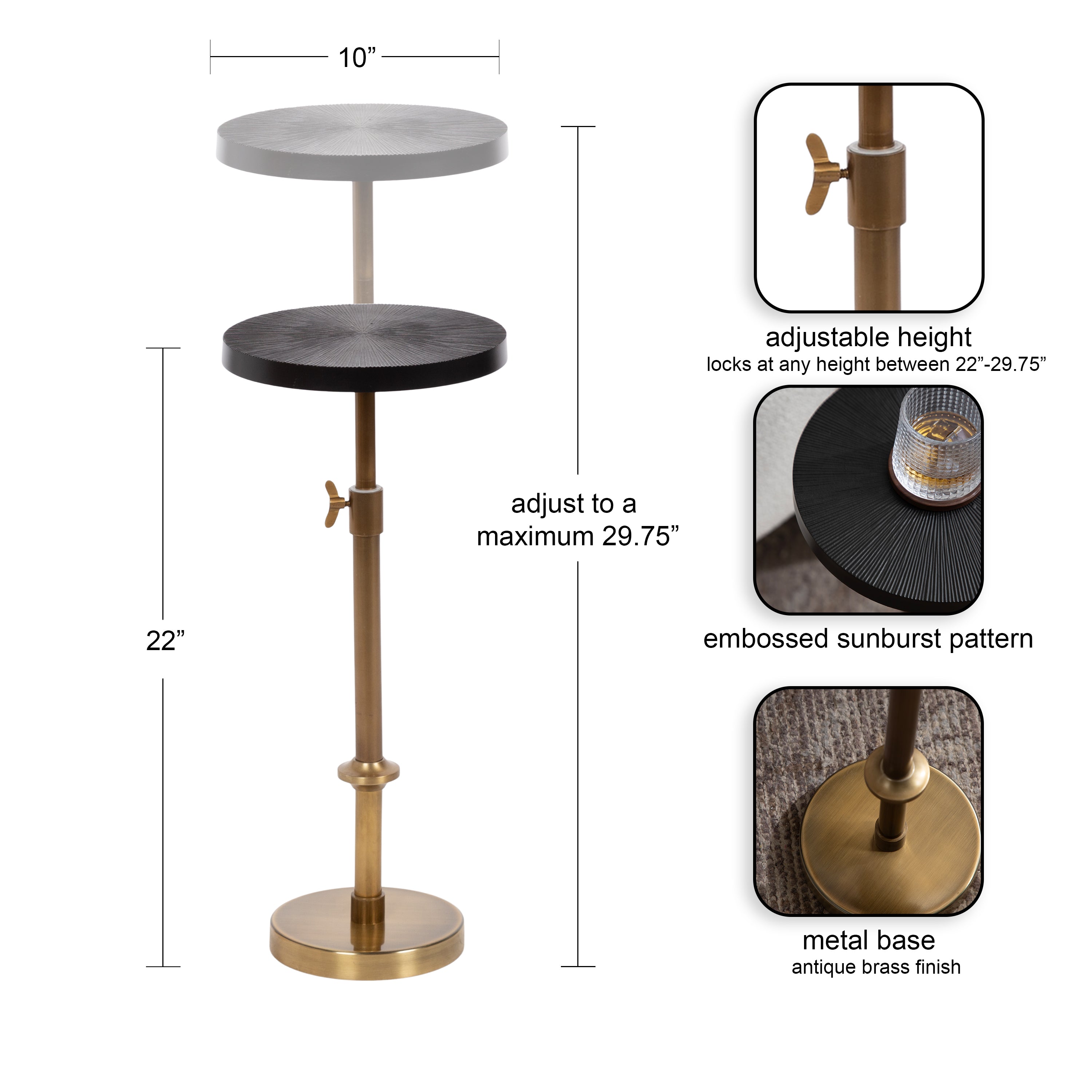 Drink Table Black Gold 10x10x30 2