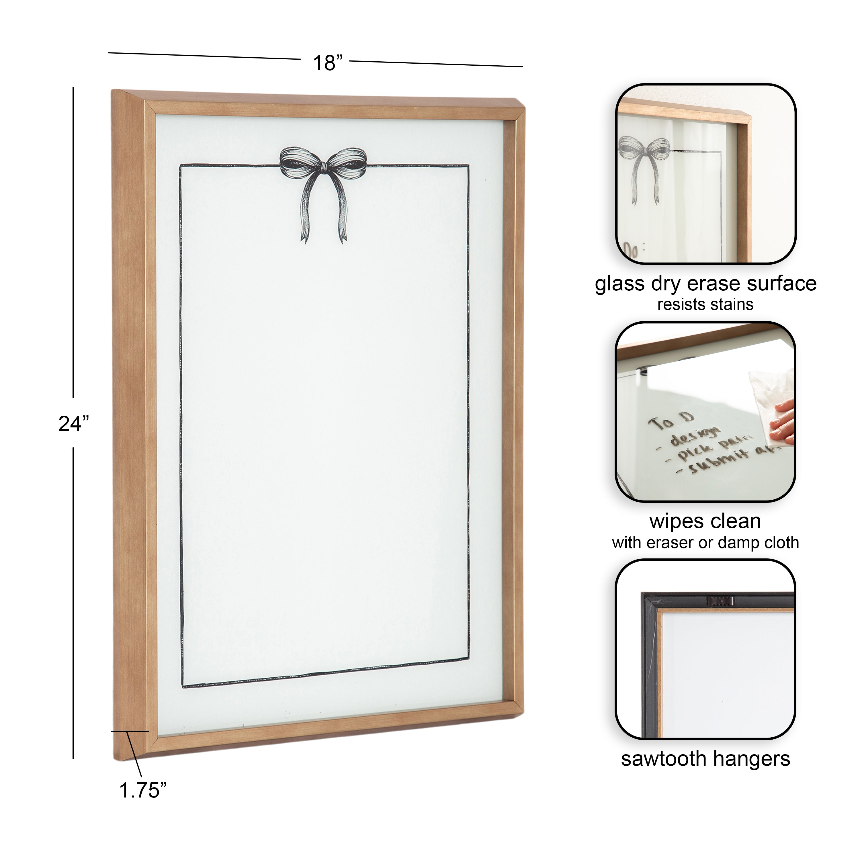 Coquette Black Bow and Frame Dry Erase by The Creative Bunch Studio Framed Glass Dry Erase Wall Art White Board