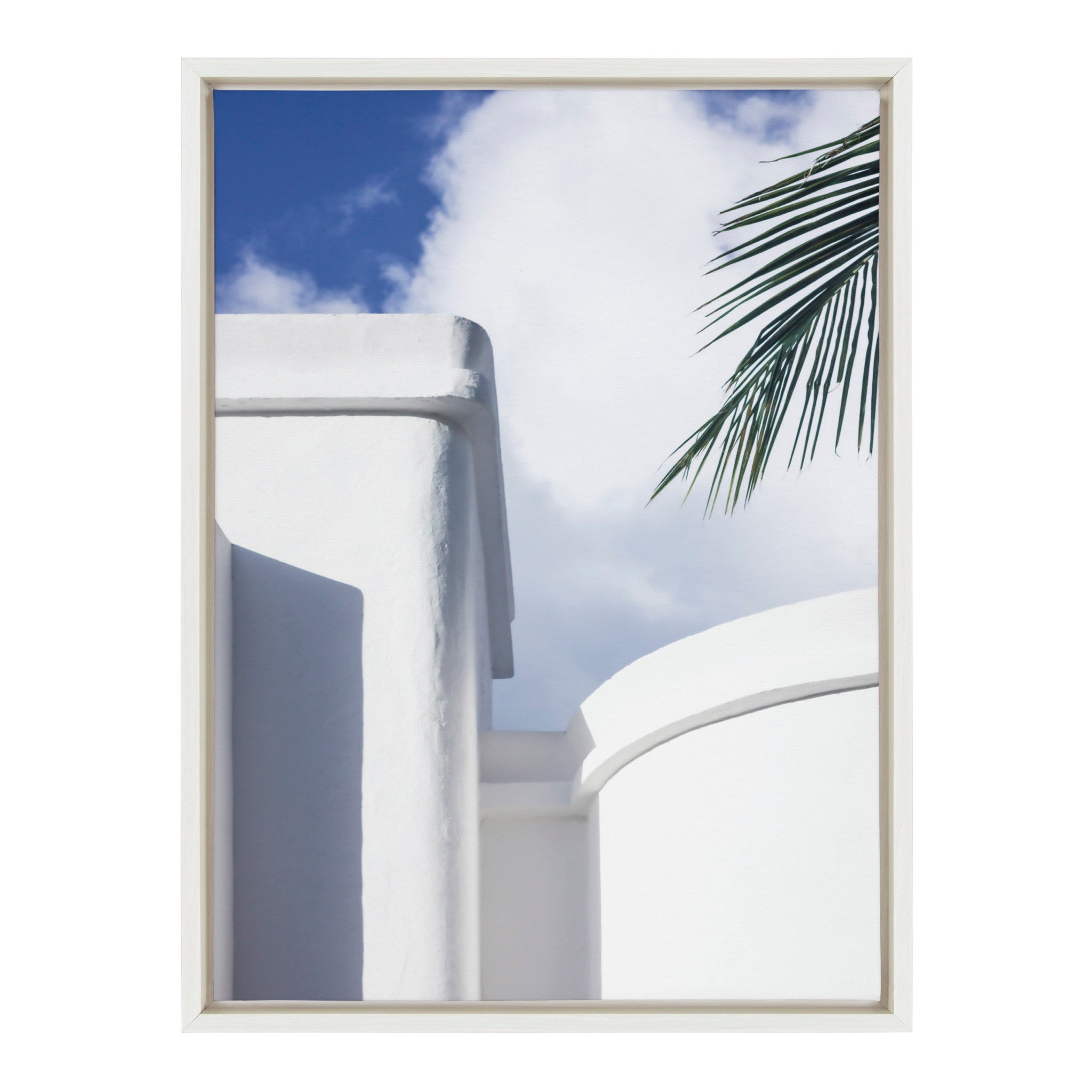 Sylvie White Buildings and Tropical Palms Framed Canvas by Stephanie Klatt