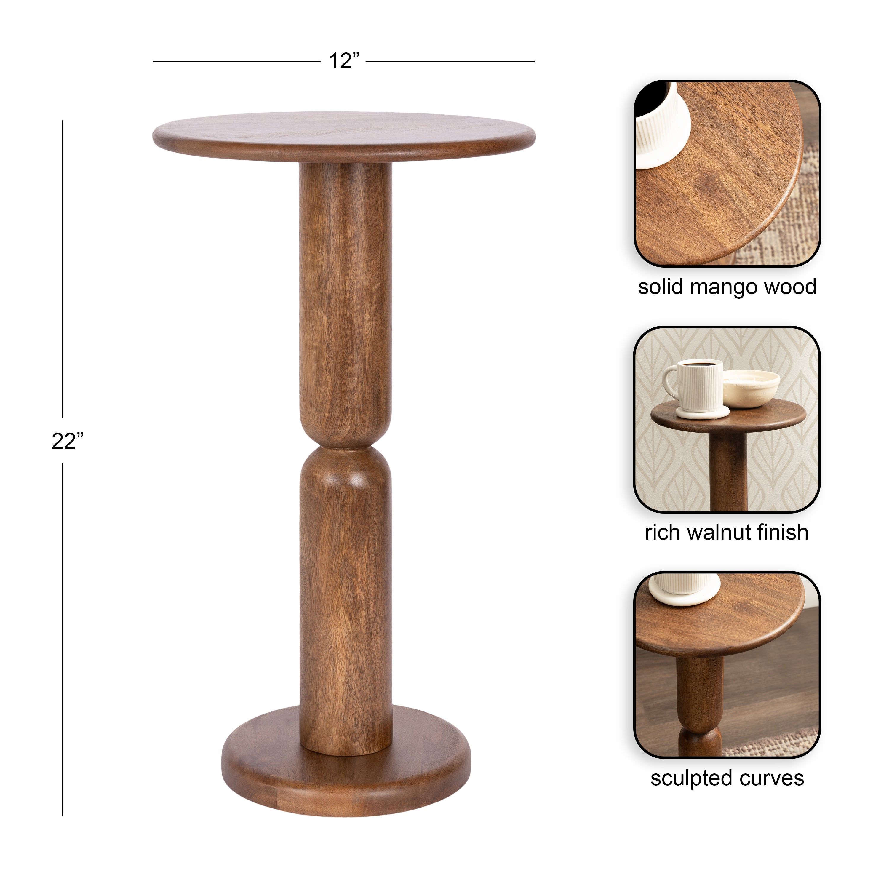 Side Table Walnut Brown 12x12x22 2