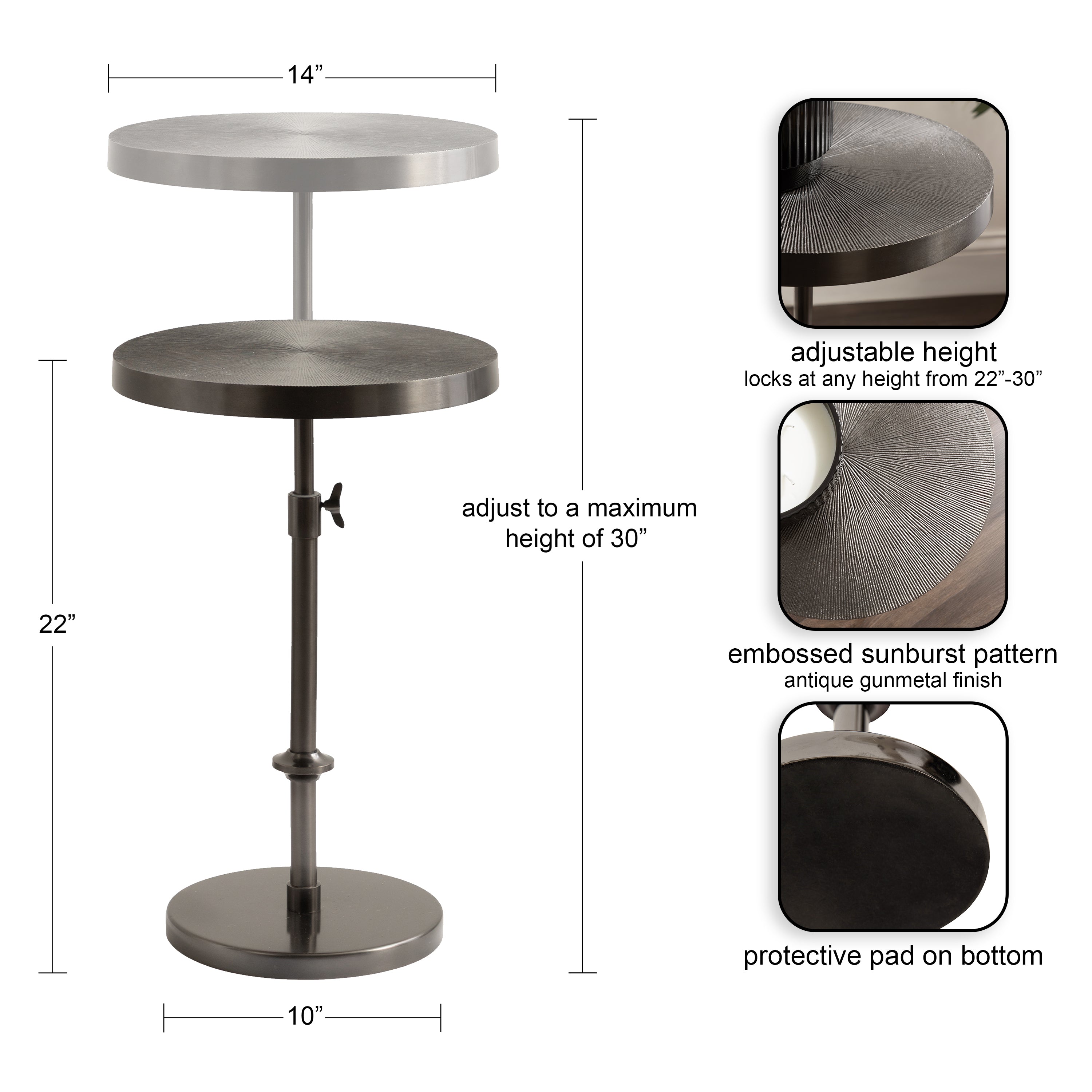 Drink Table Pewter 14x14x30 2