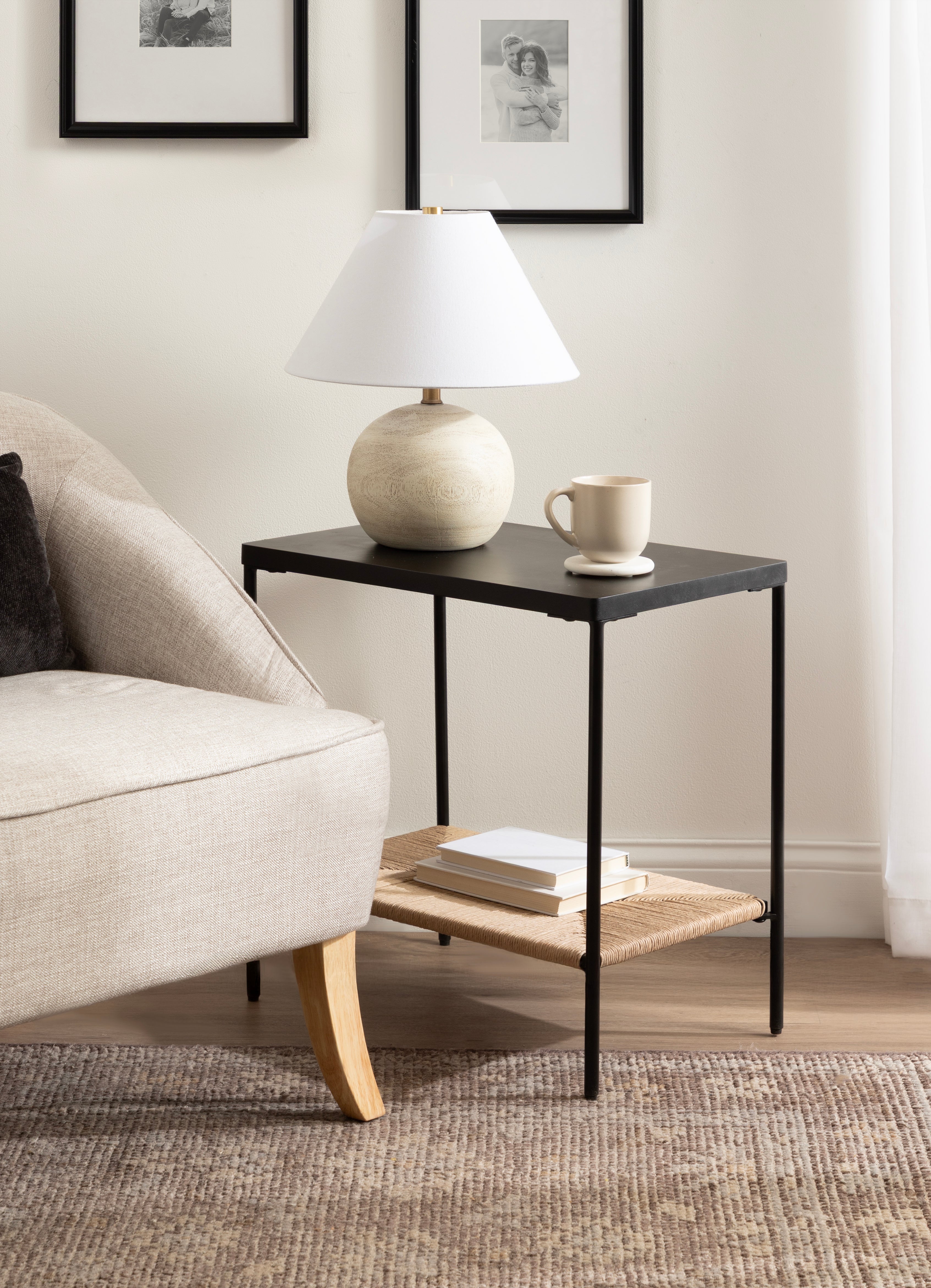 Mandell Wood and Natural Woven Side Table
