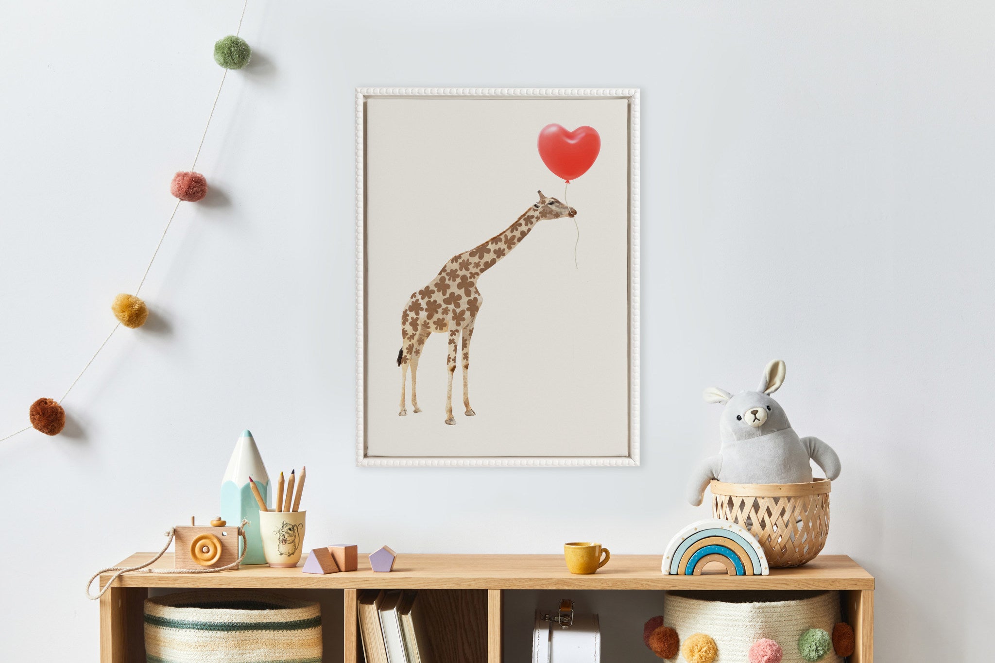 Sylvie Beaded Giraffe in Love Framed Canvas by July Art Prints