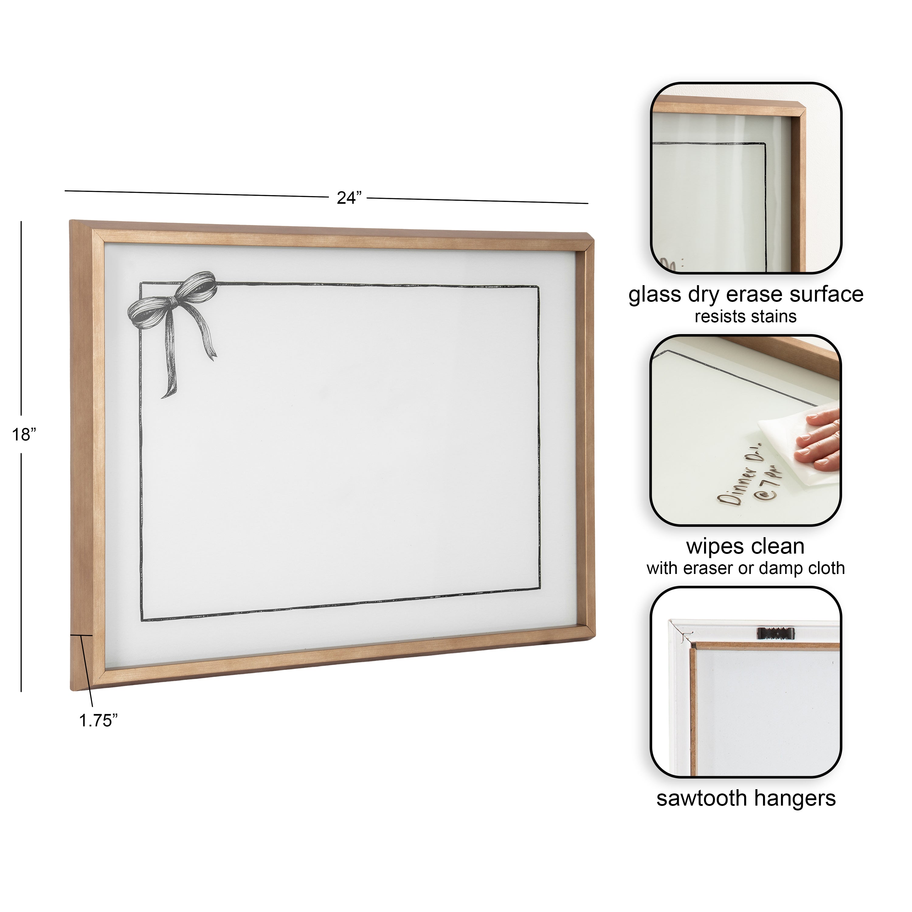 Coquette Black Bow Frame Horizontal by The Creative Bunch Studio Framed Glass Dry Erase Wall Art White Board