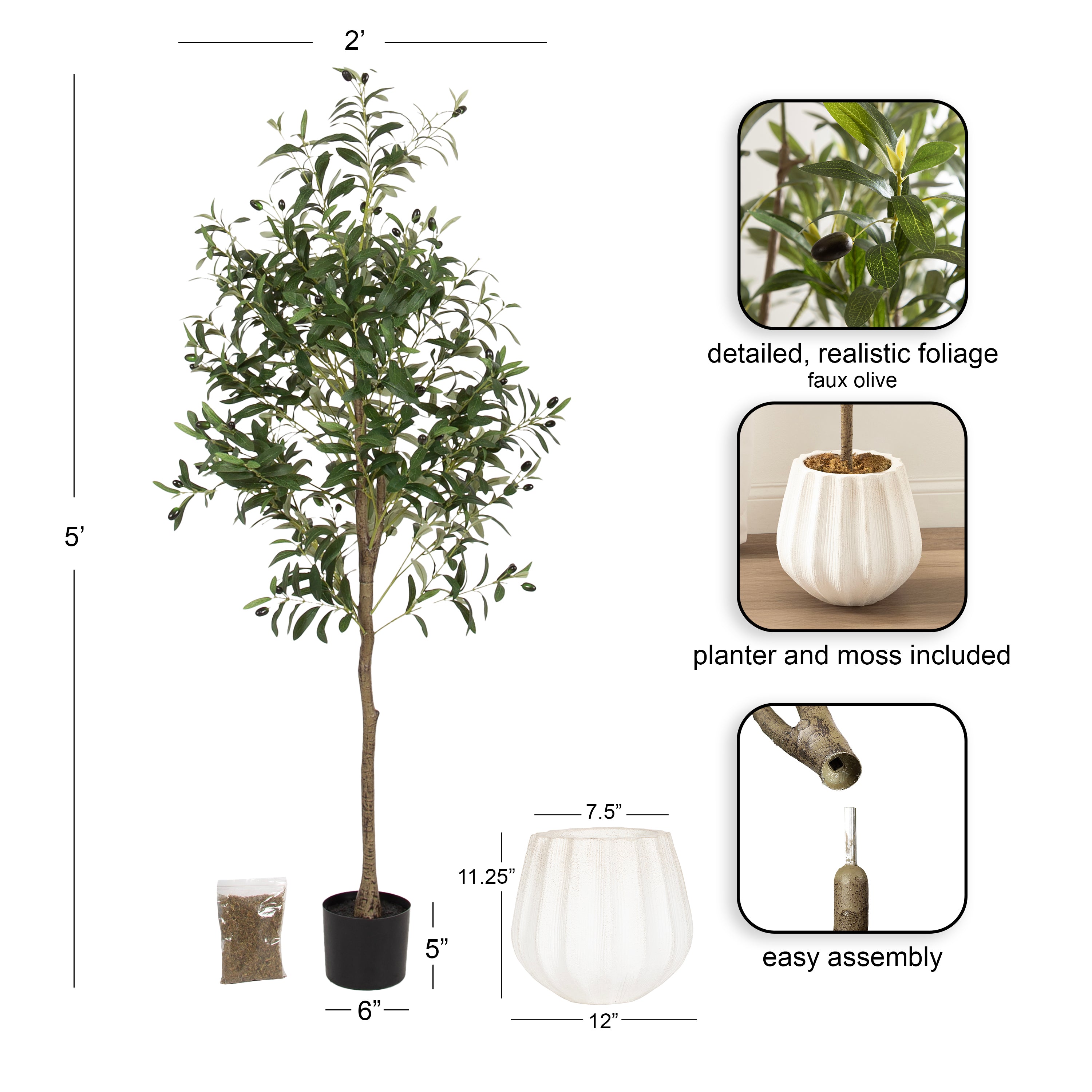 Faux Tree 5' Distressed White 2