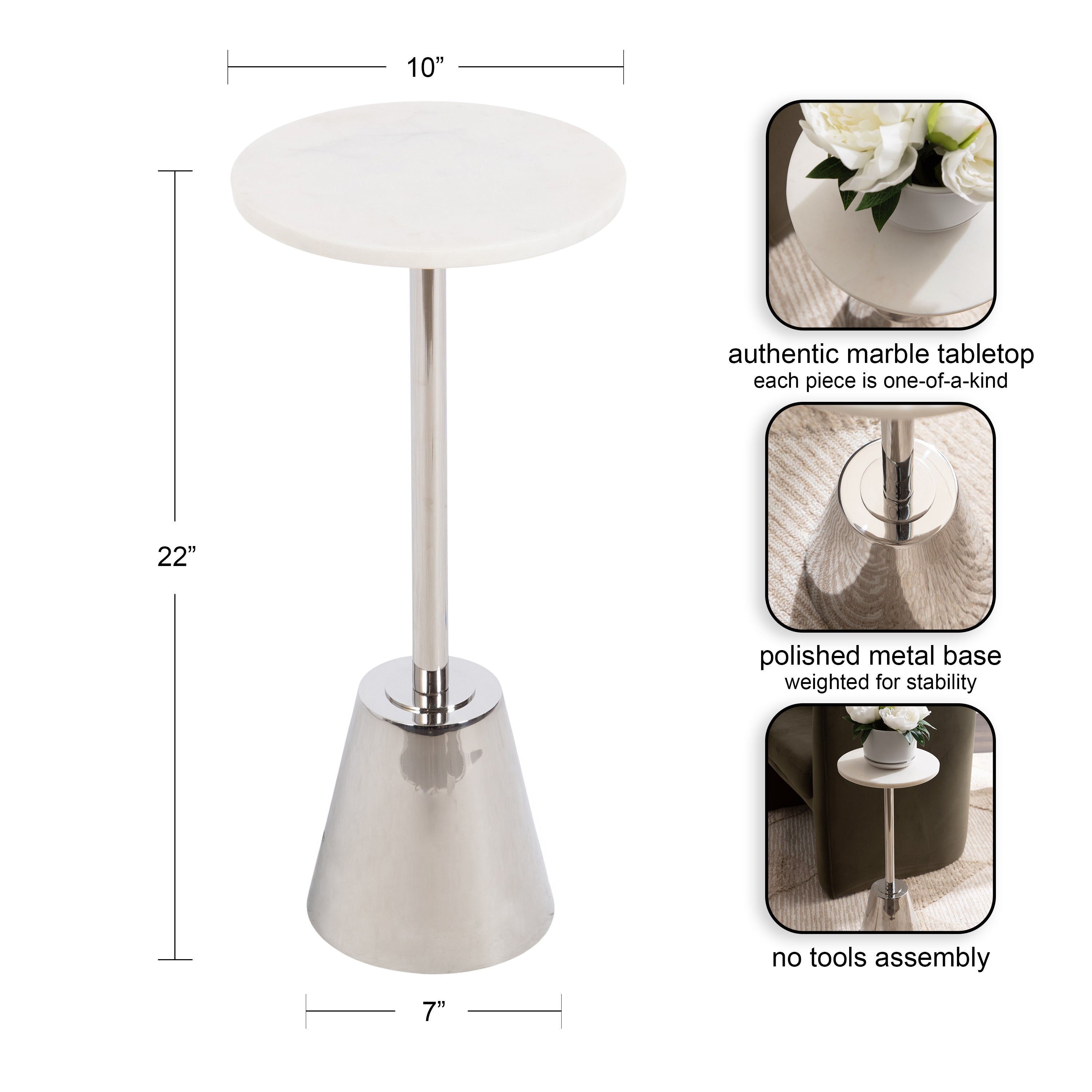 Side Table White Silver 10x10x22 2