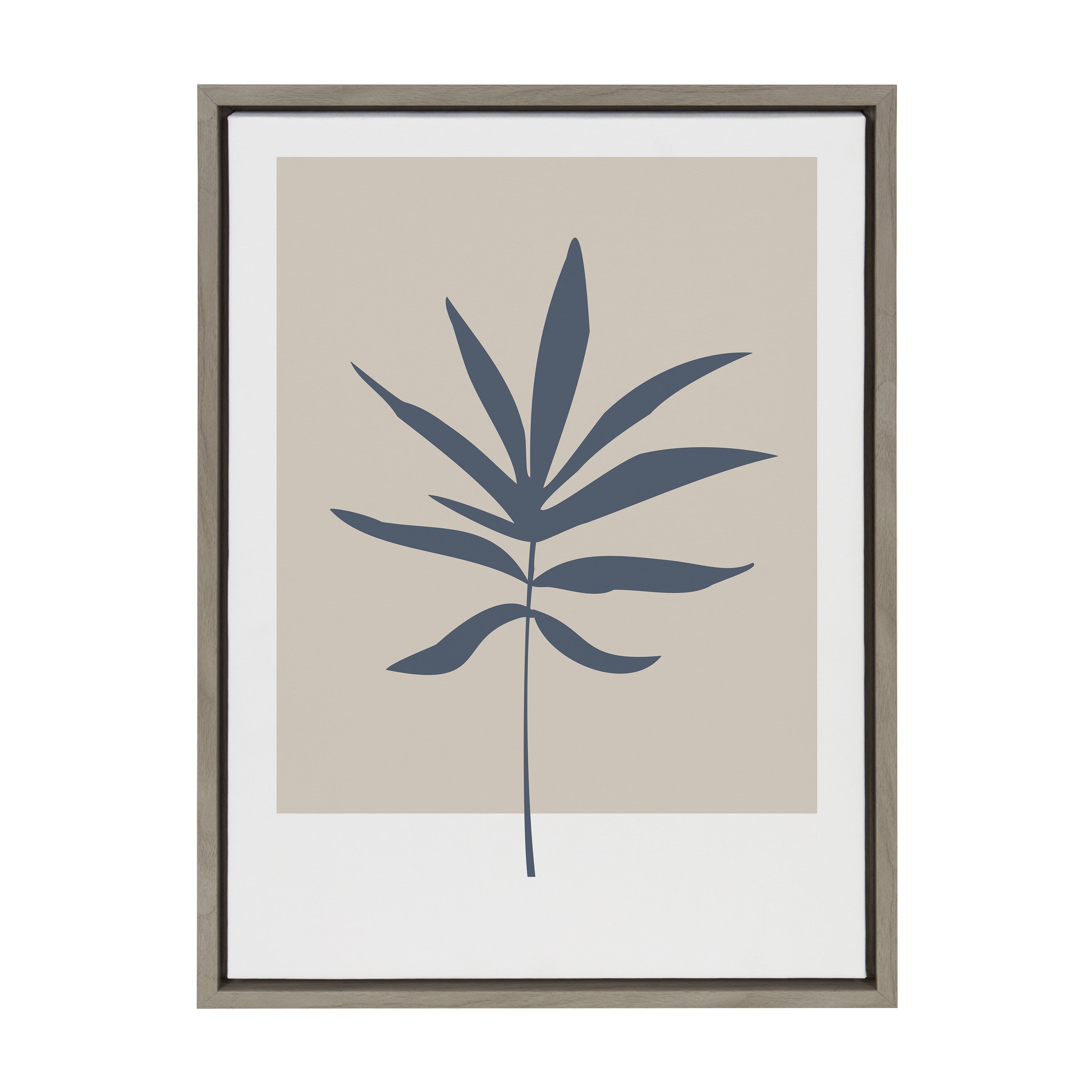 Sylvie Muted Tan and Blue Colorblock Botanical Leaf Framed Canvas by The Creative Bunch Studio