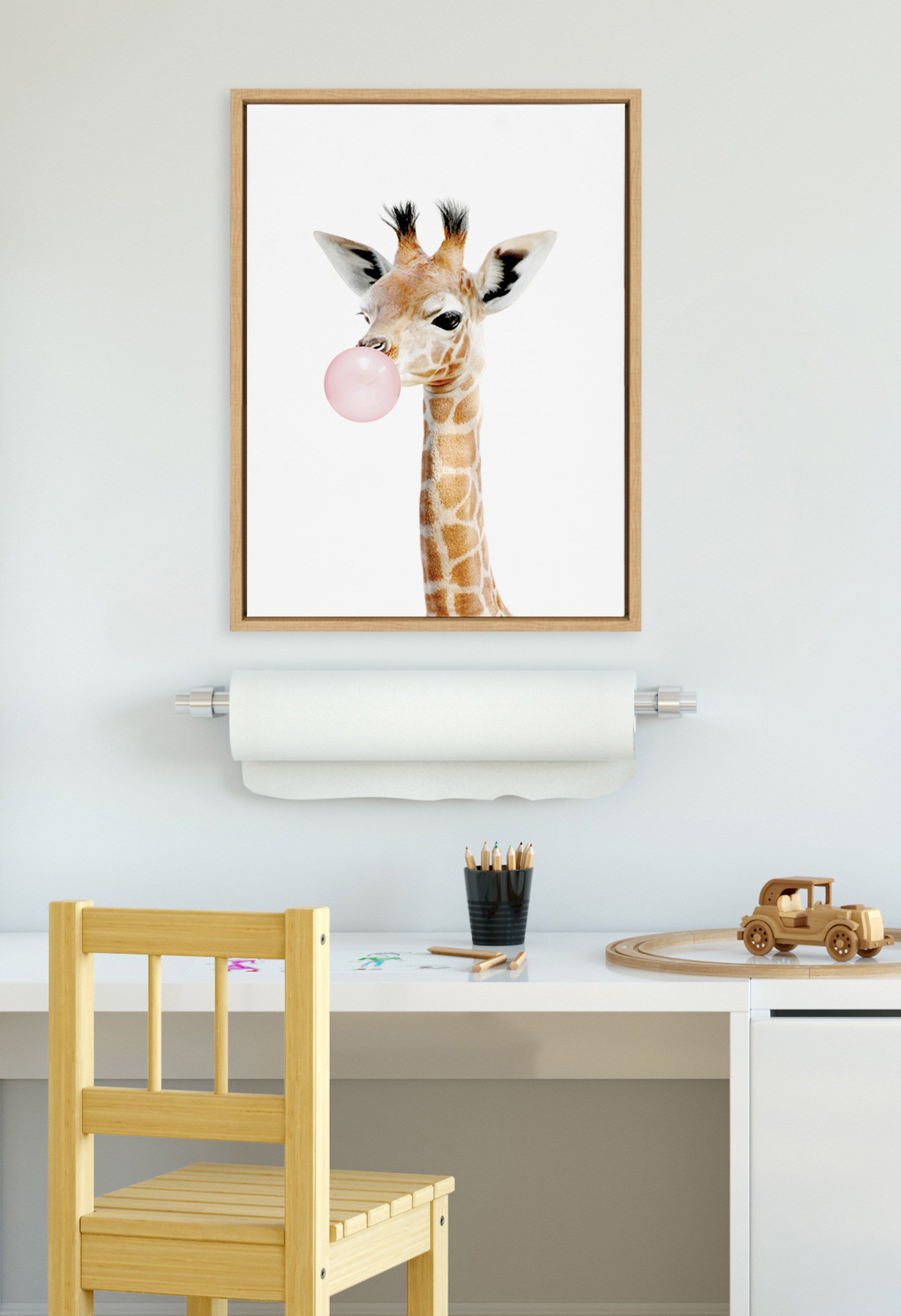Sylvie Bubble Gum Giraffe Framed Canvas by Amy Peterson Art Studio