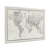Sylvie Beaded Vintage Black and White World Map Framed Canvas by The Creative Bunch Studio