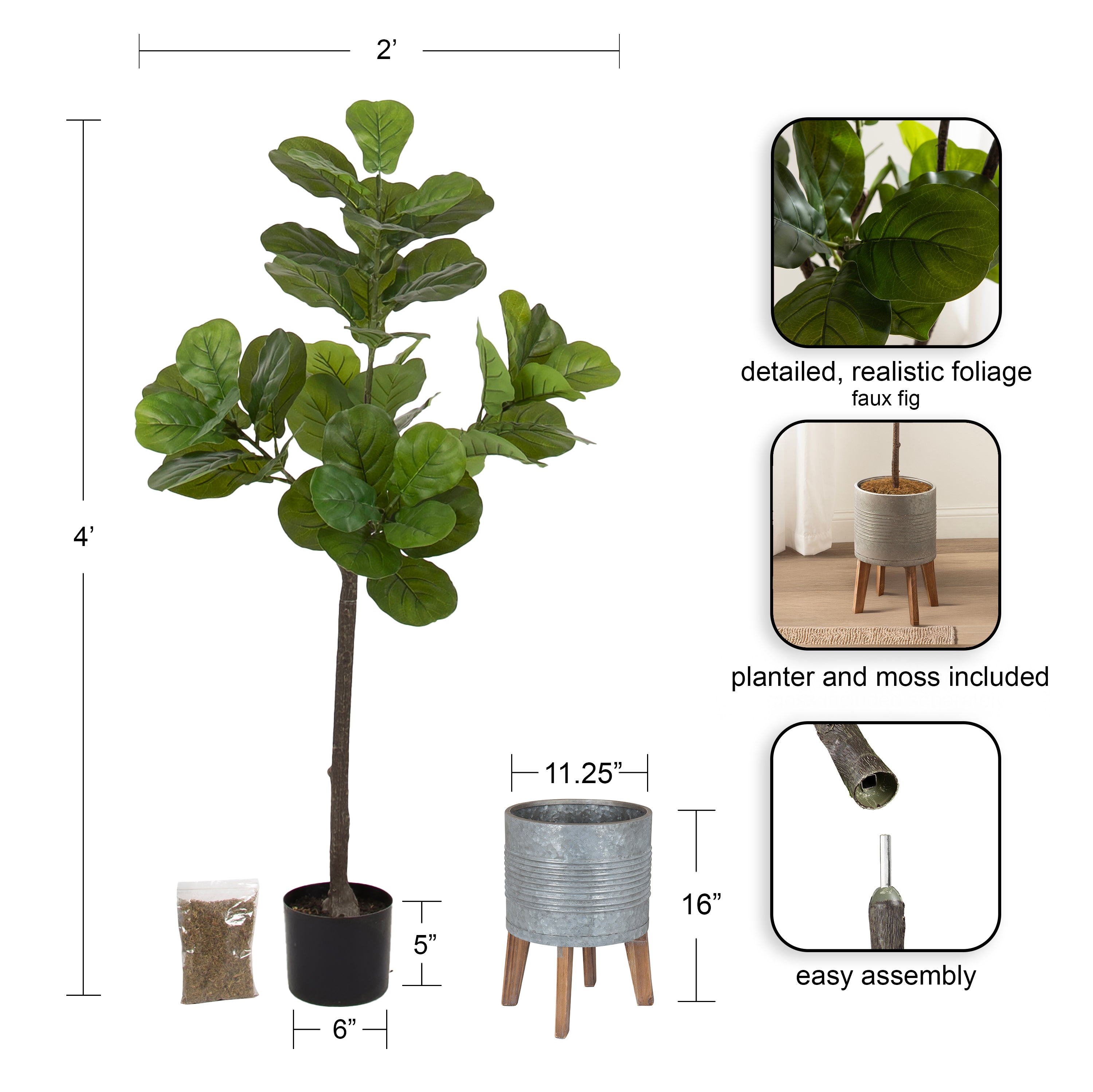 Faux Tree Distressed Gray 4.5' 2