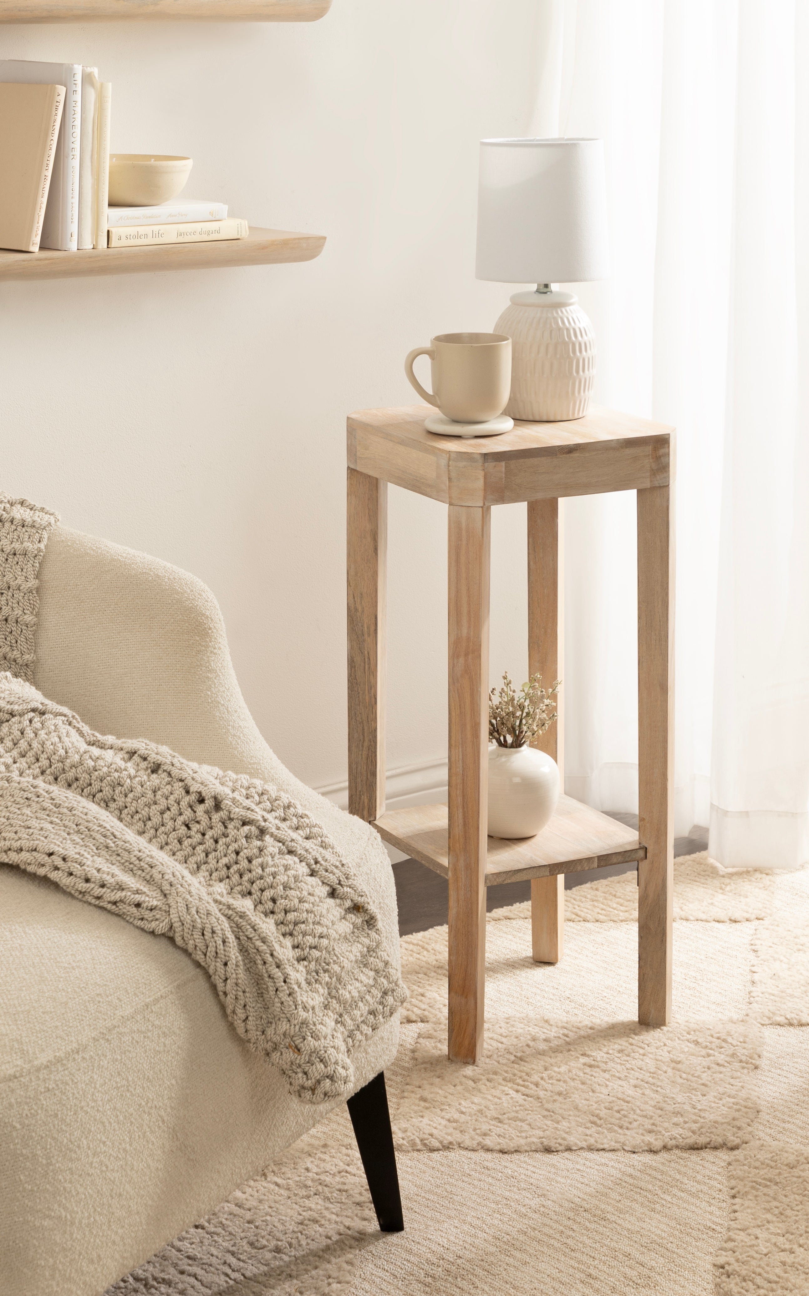 Side Table Natural Beige 12x12x28 7